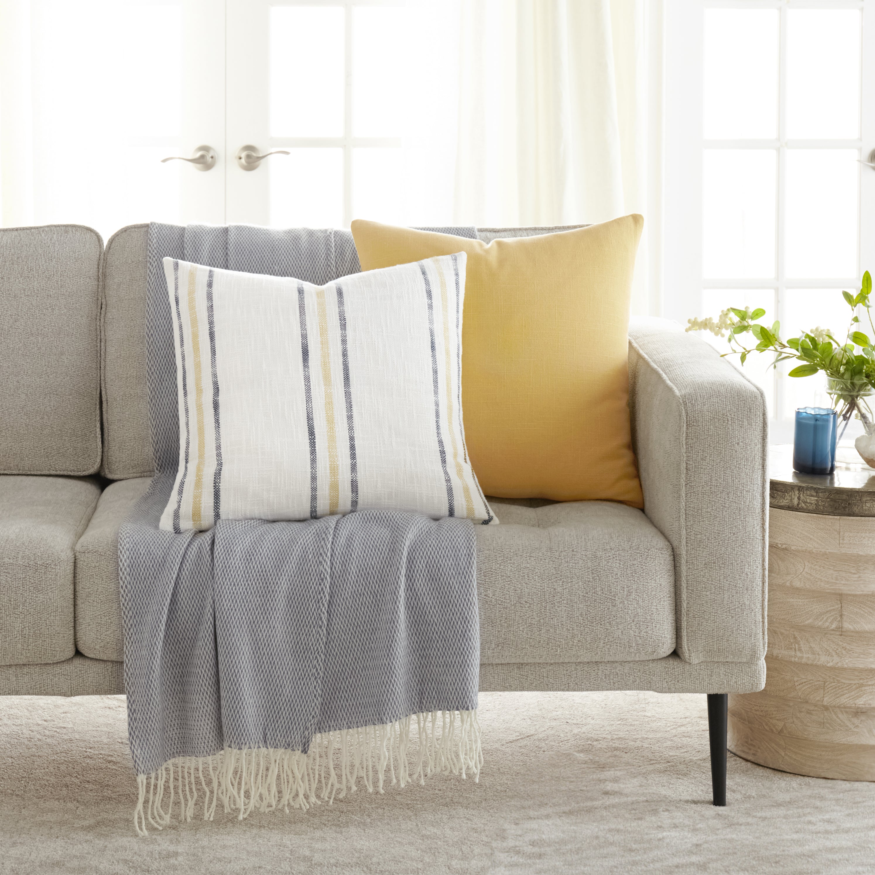 Framed Stripe Yarn-Dyed Cotton Decor Throw Pillow Cover