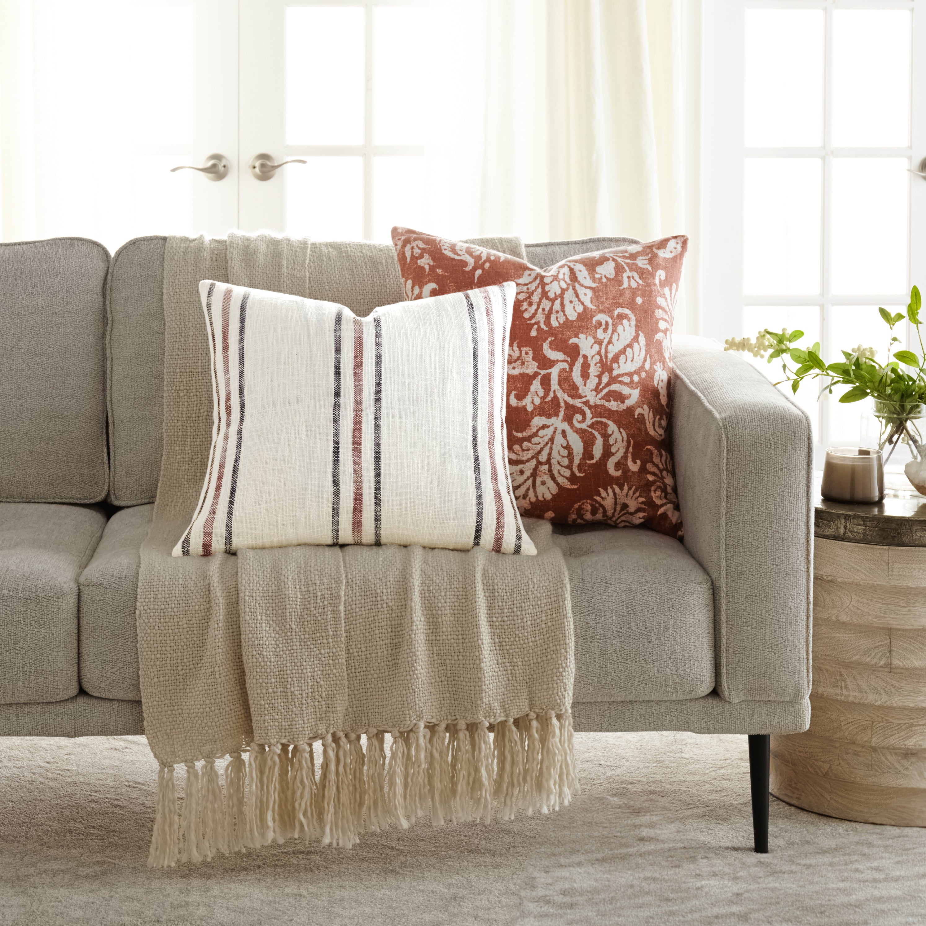 Framed Stripe Yarn-Dyed Cotton Decor Throw Pillow Cover