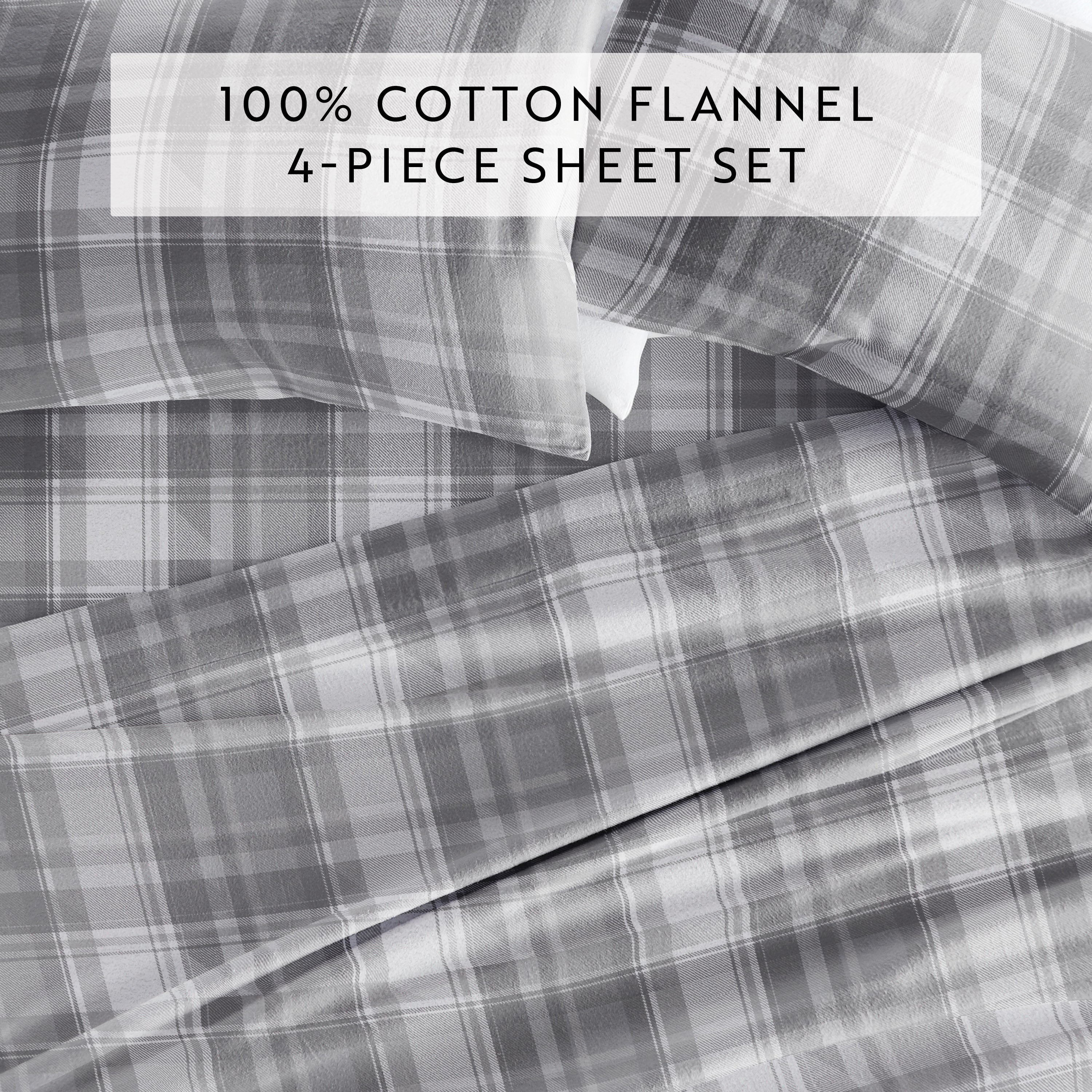 Plaid 4-Piece 100% Cotton Flannel Sheet Set