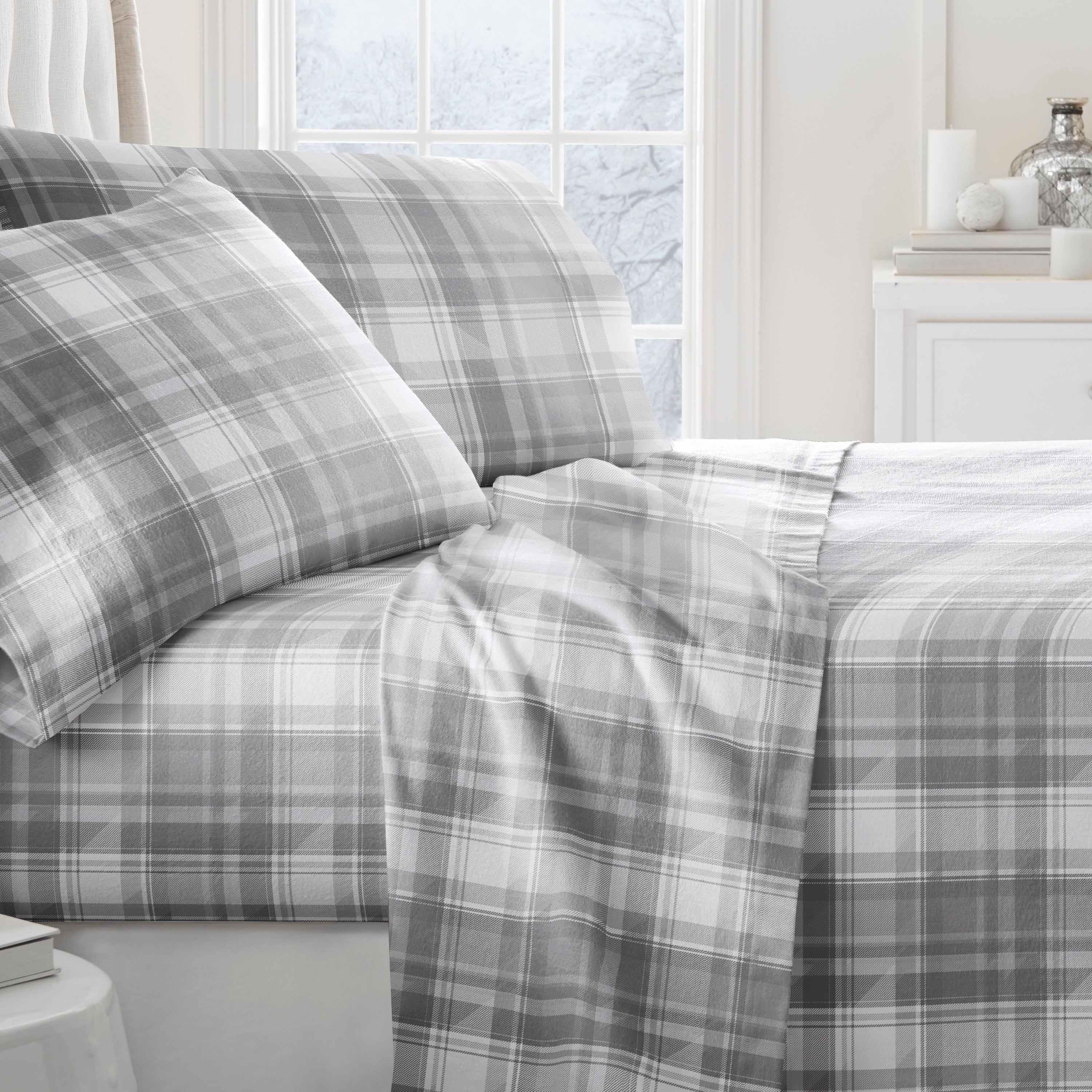 Plaid 4-Piece 100% Cotton Flannel Sheet Set