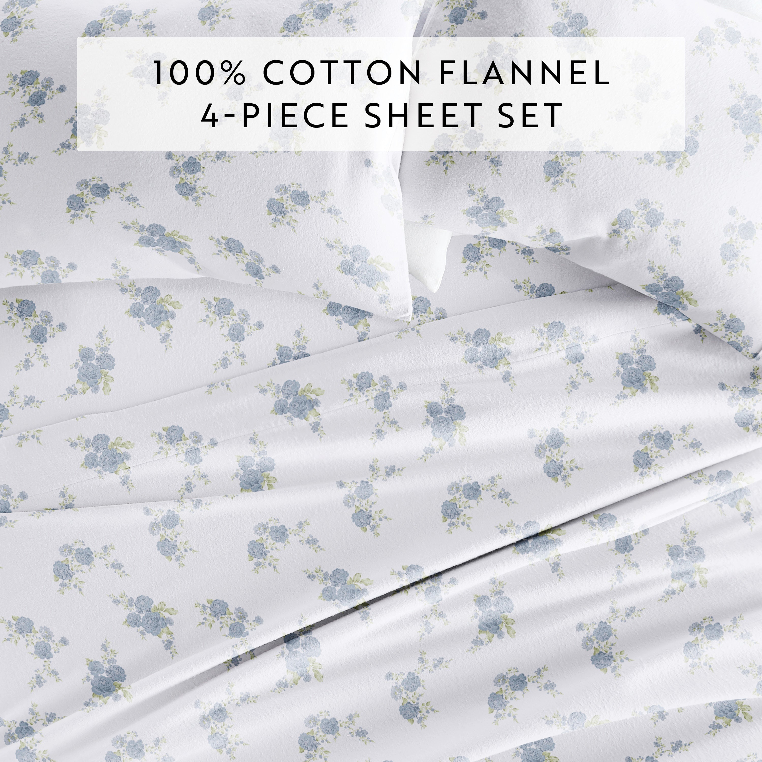 Rose Bunch 4-Piece 100% Cotton Flannel Sheet Set