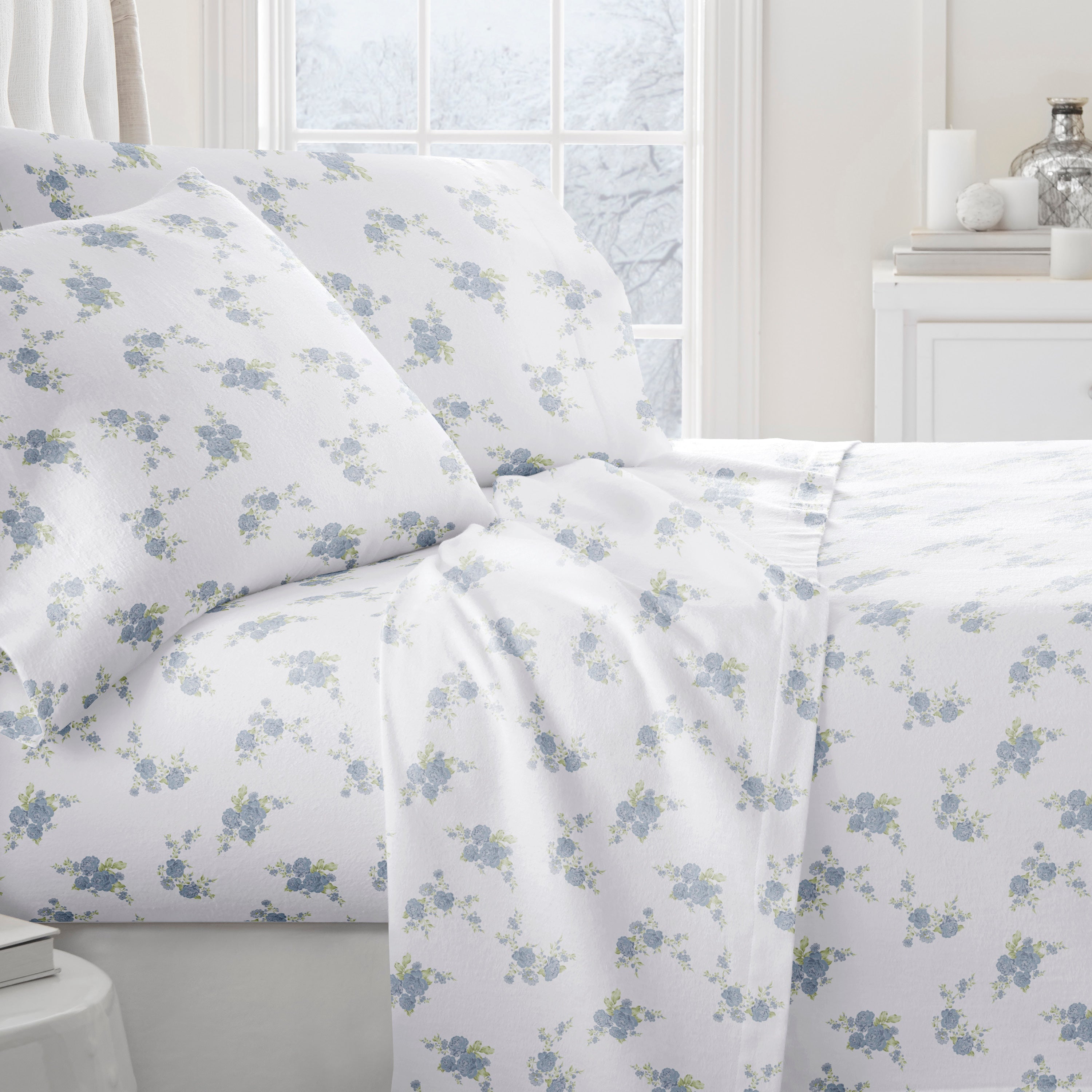 Rose Bunch 4-Piece 100% Cotton Flannel Sheet Set