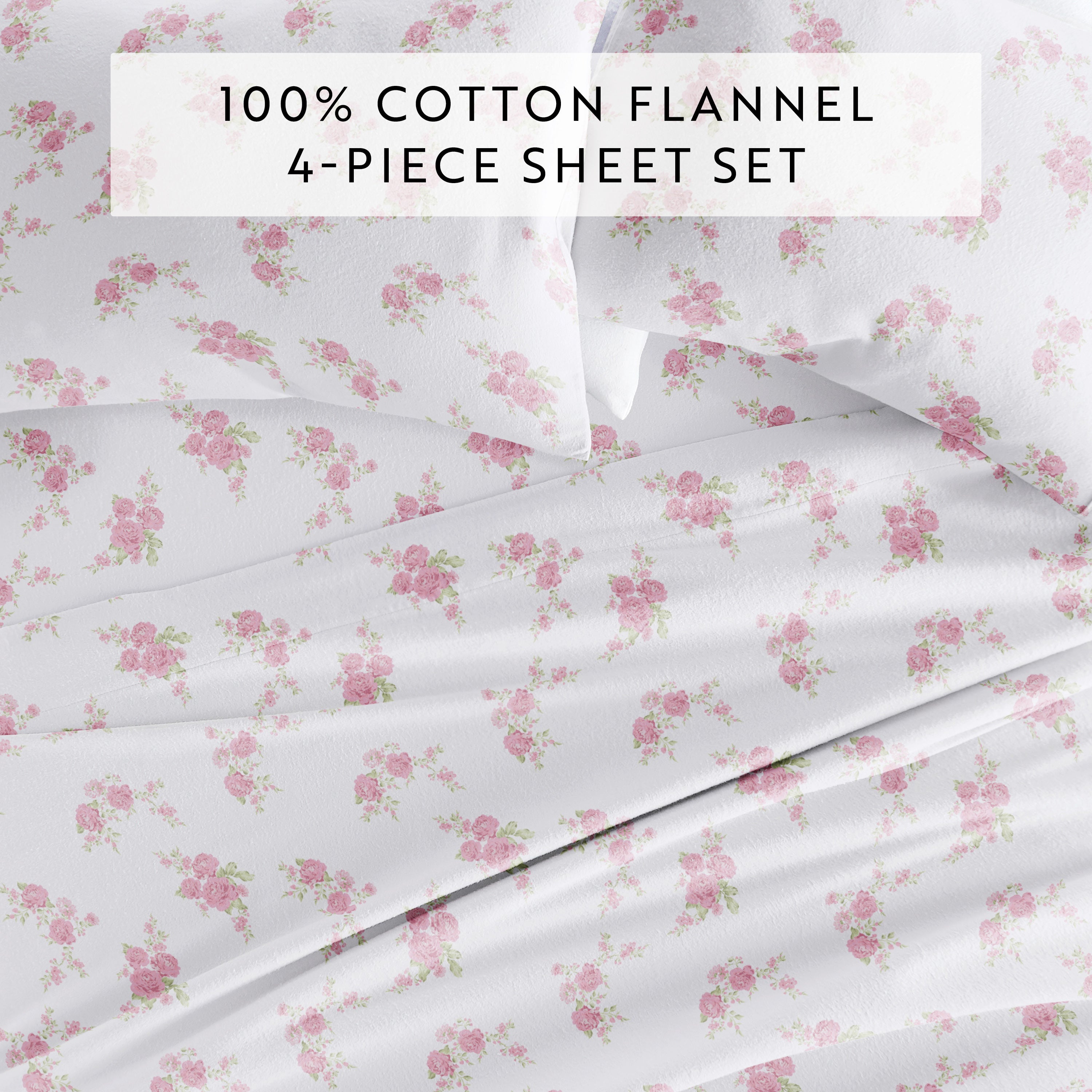 Rose Bunch 4-Piece 100% Cotton Flannel Sheet Set
