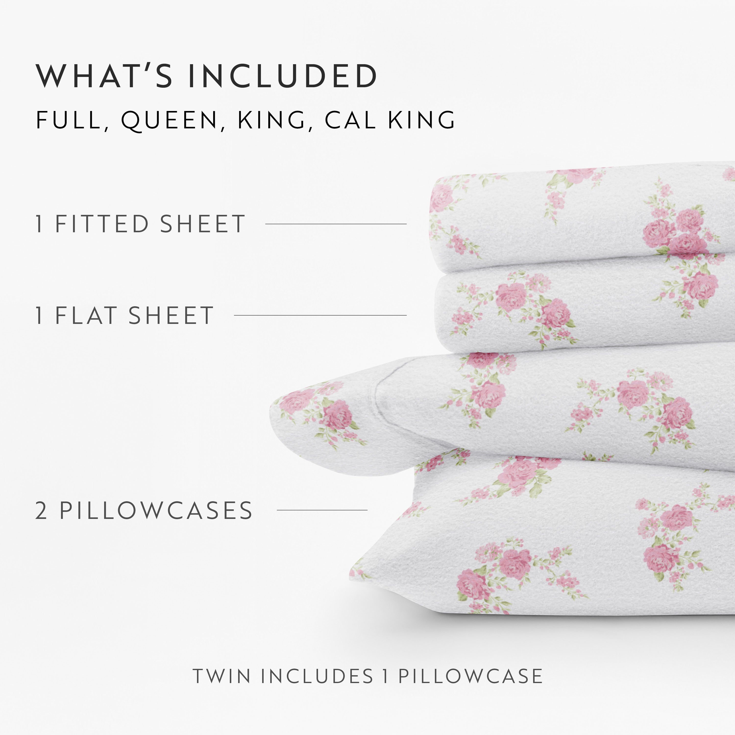 Rose Bunch 4-Piece 100% Cotton Flannel Sheet Set