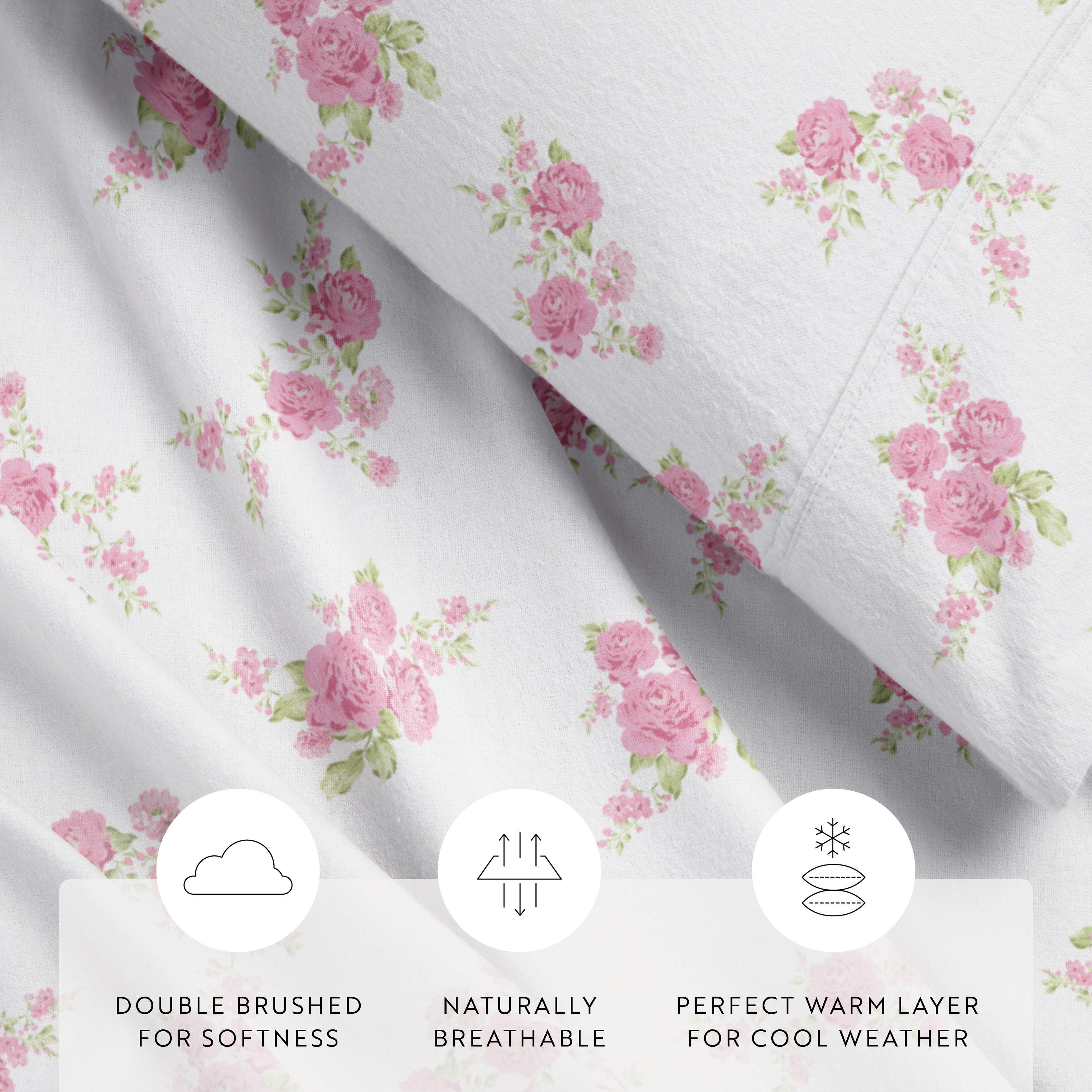 Rose Bunch 4-Piece 100% Cotton Flannel Sheet Set