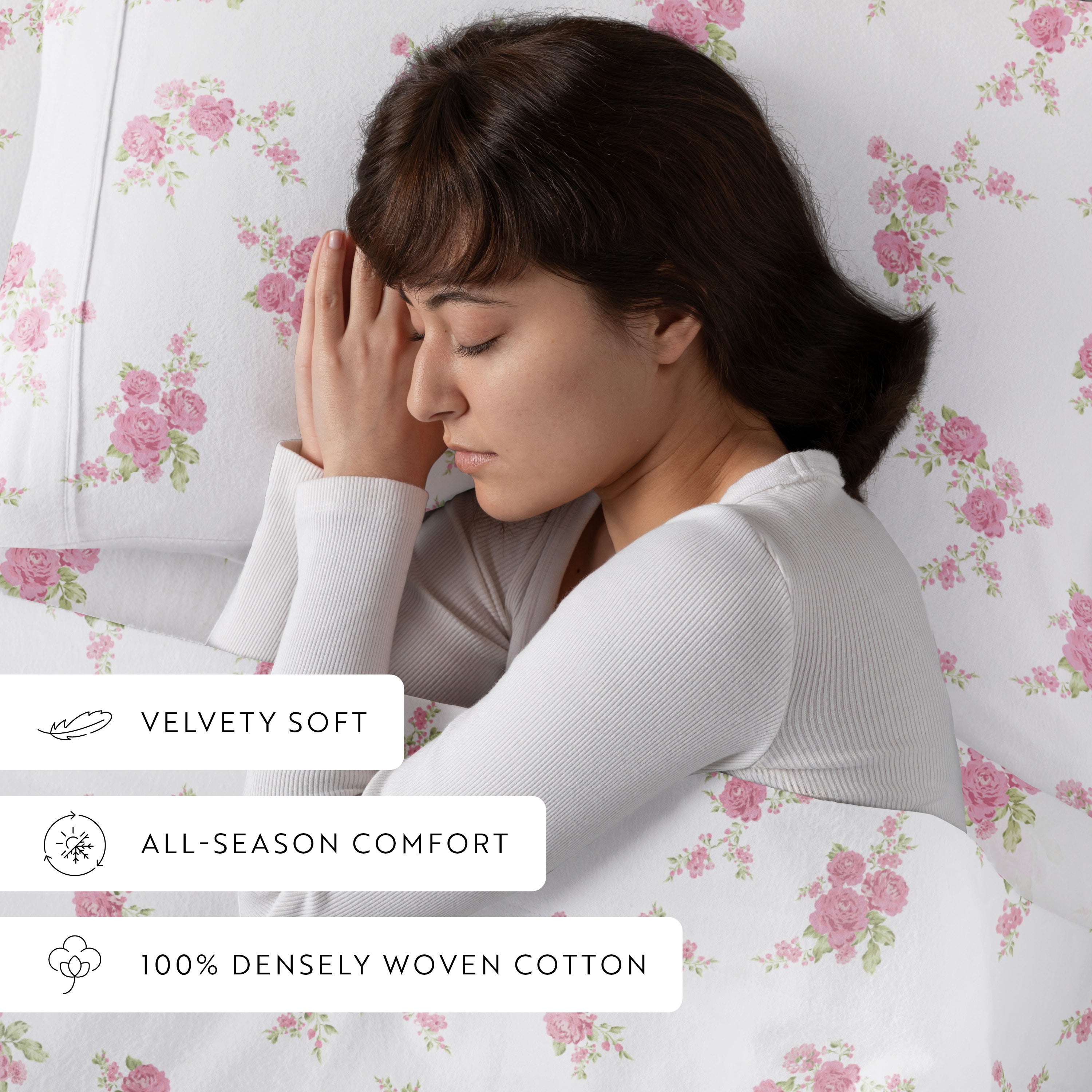 Rose Bunch 4-Piece 100% Cotton Flannel Sheet Set