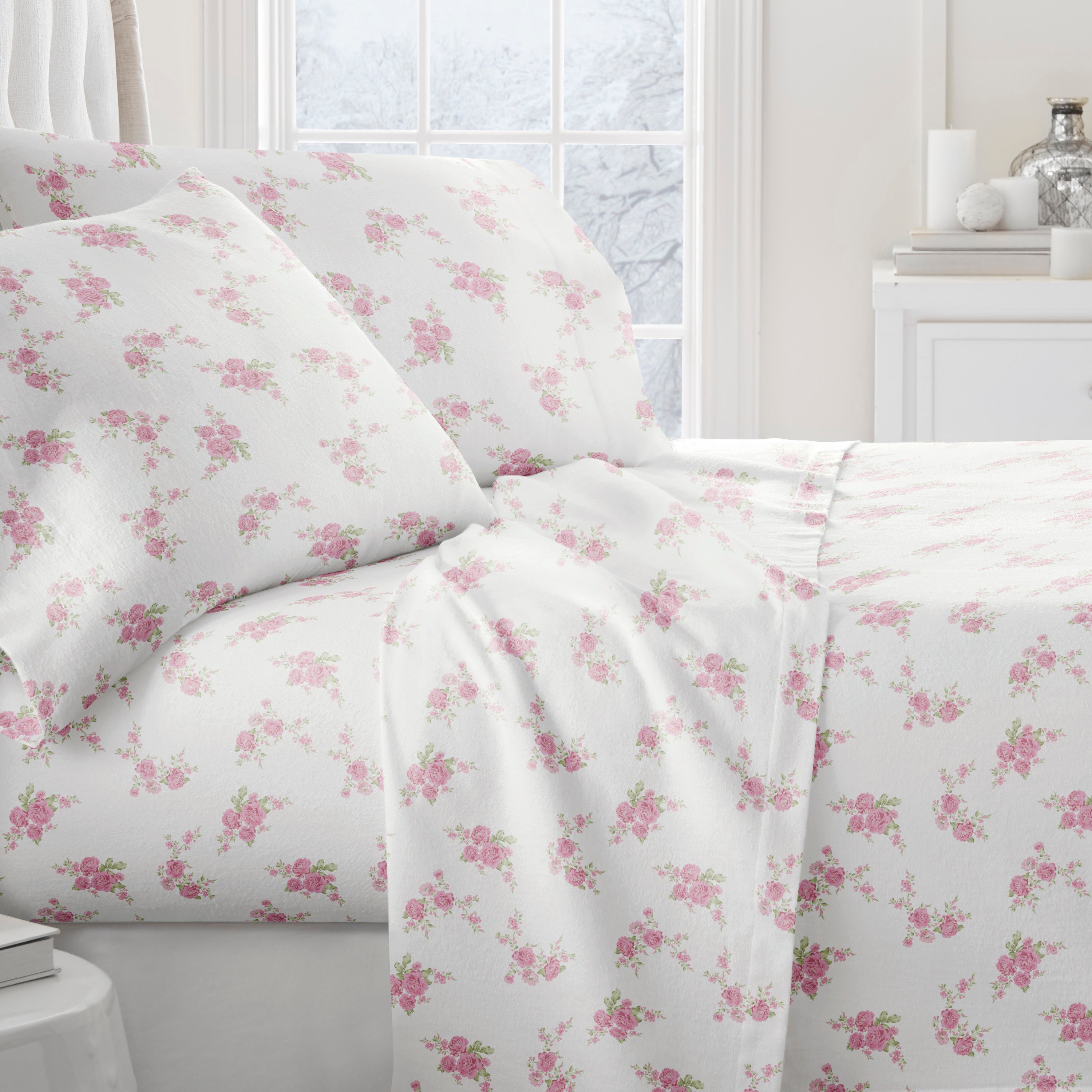 Rose Bunch 4-Piece 100% Cotton Flannel Sheet Set