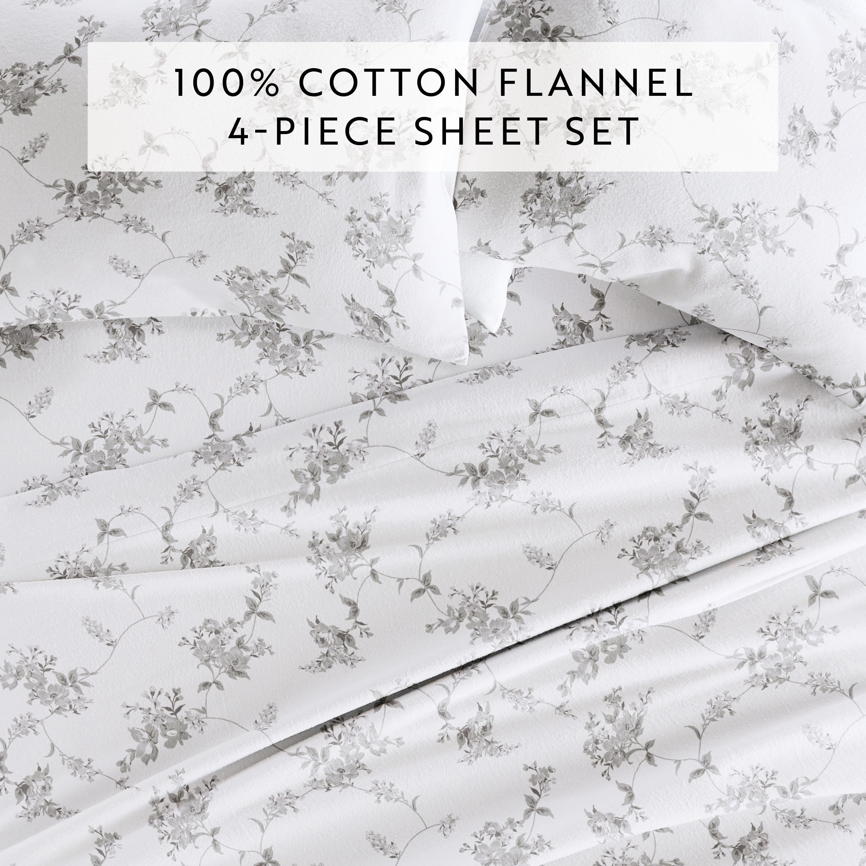 Sylvan Rose 4-Piece 100% Cotton Flannel Sheet Set