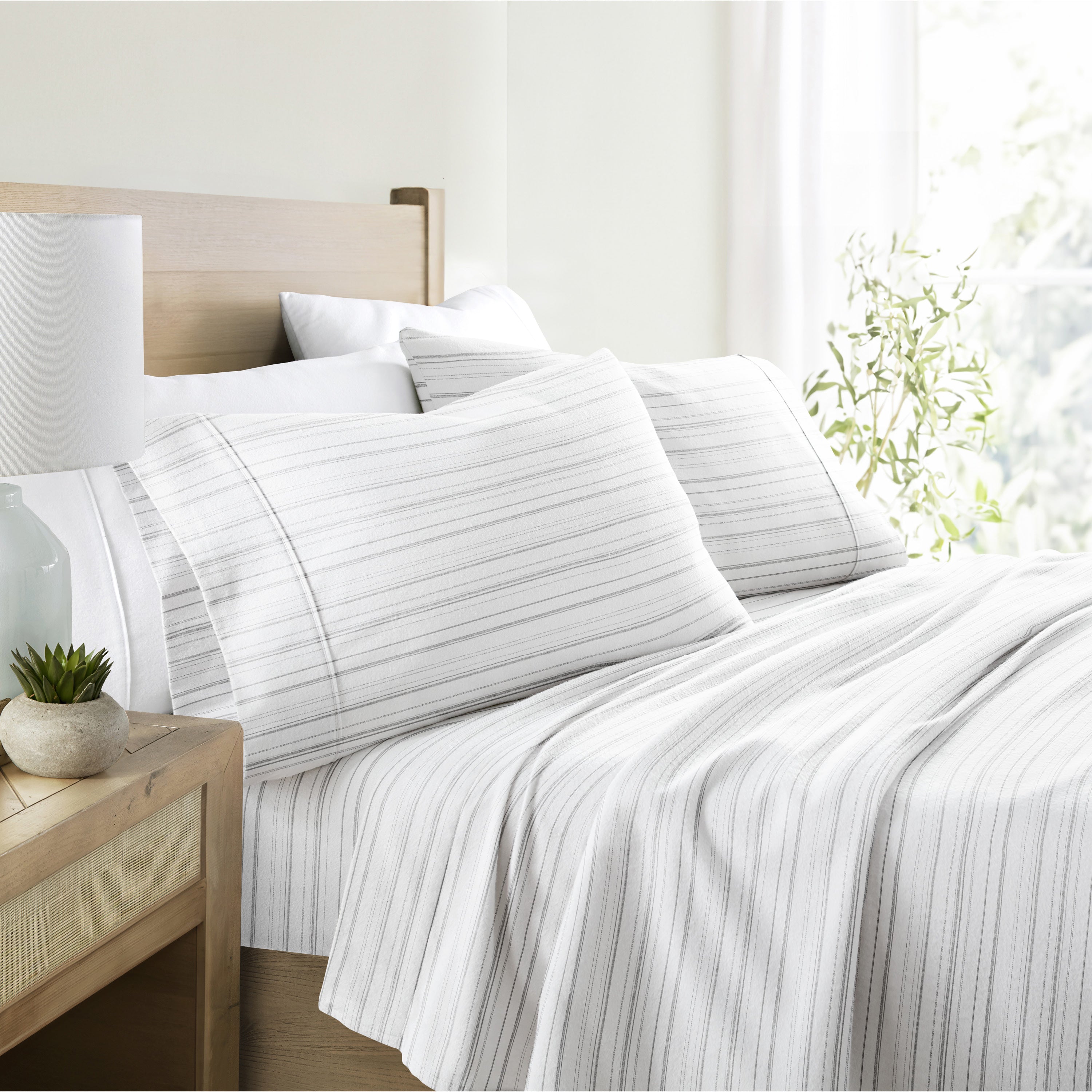 Weathered Stripes 4-Piece 100% Cotton Flannel Sheet Set