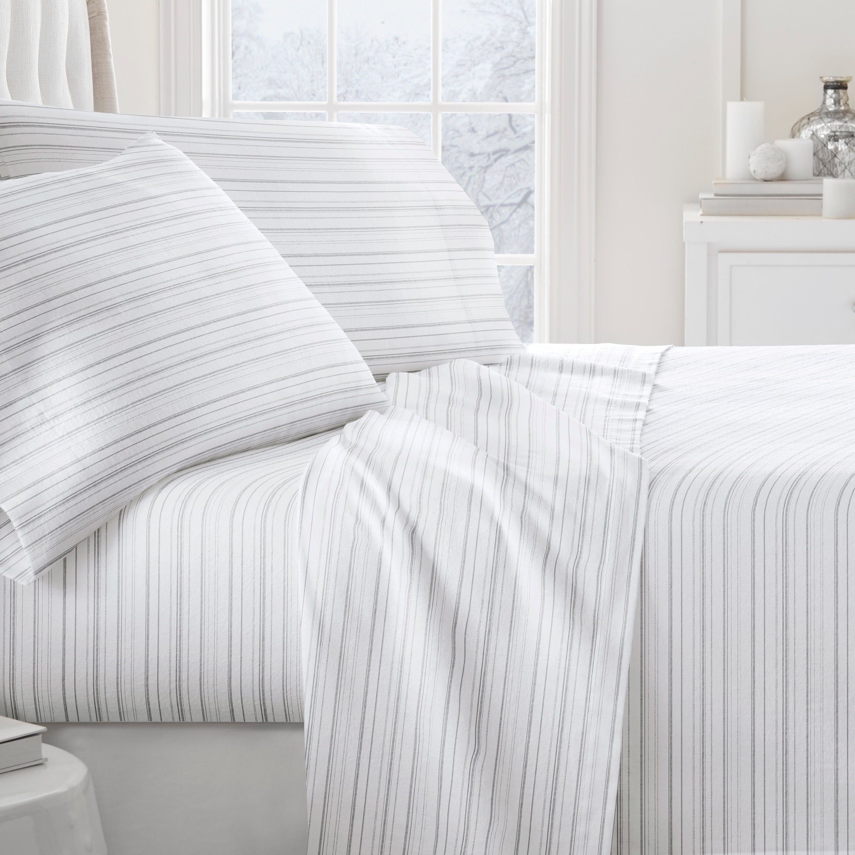 Weathered Stripes 4-Piece 100% Cotton Flannel Sheet Set