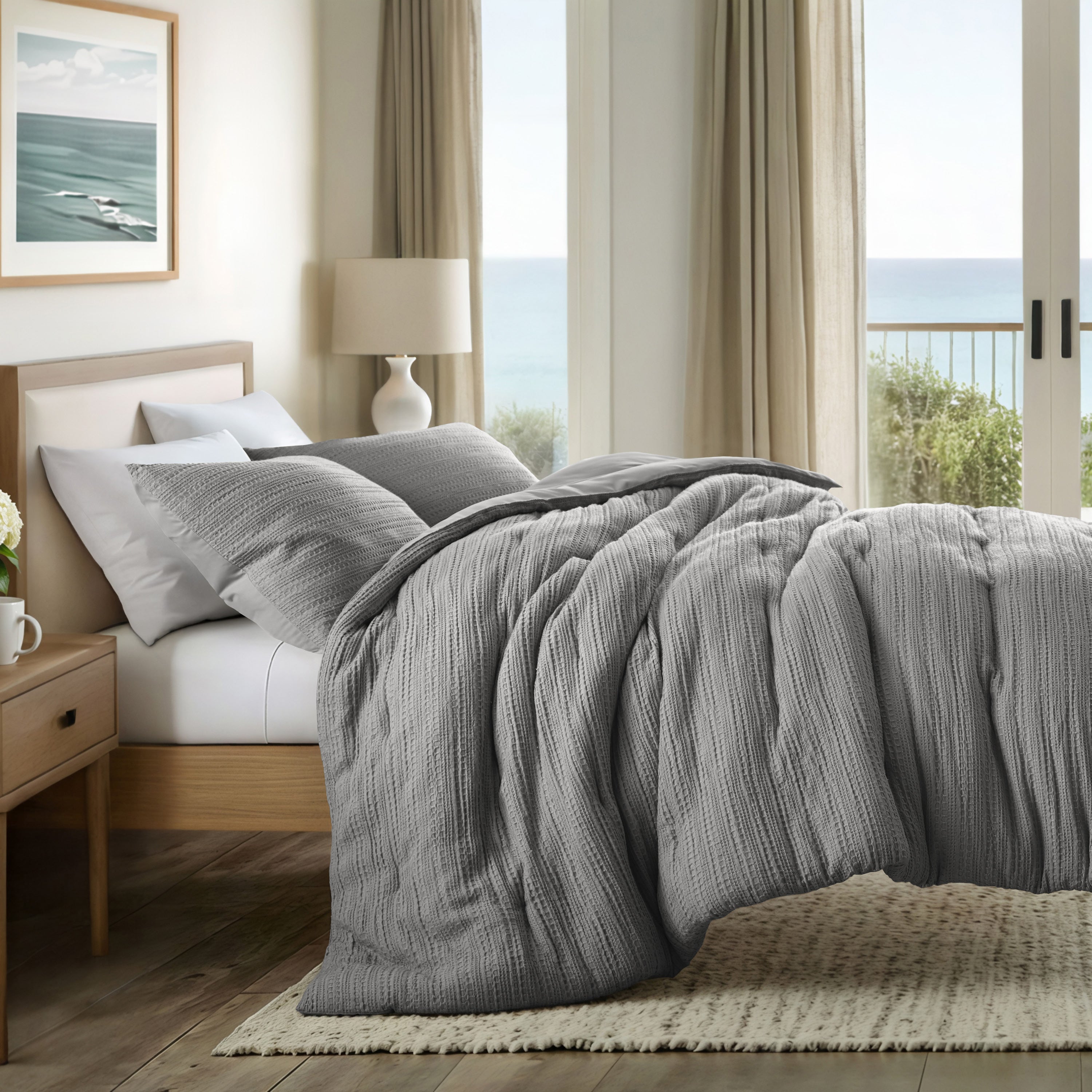 All Season Waffle Textured Comforter Set | iEnjoy Home Wholesale