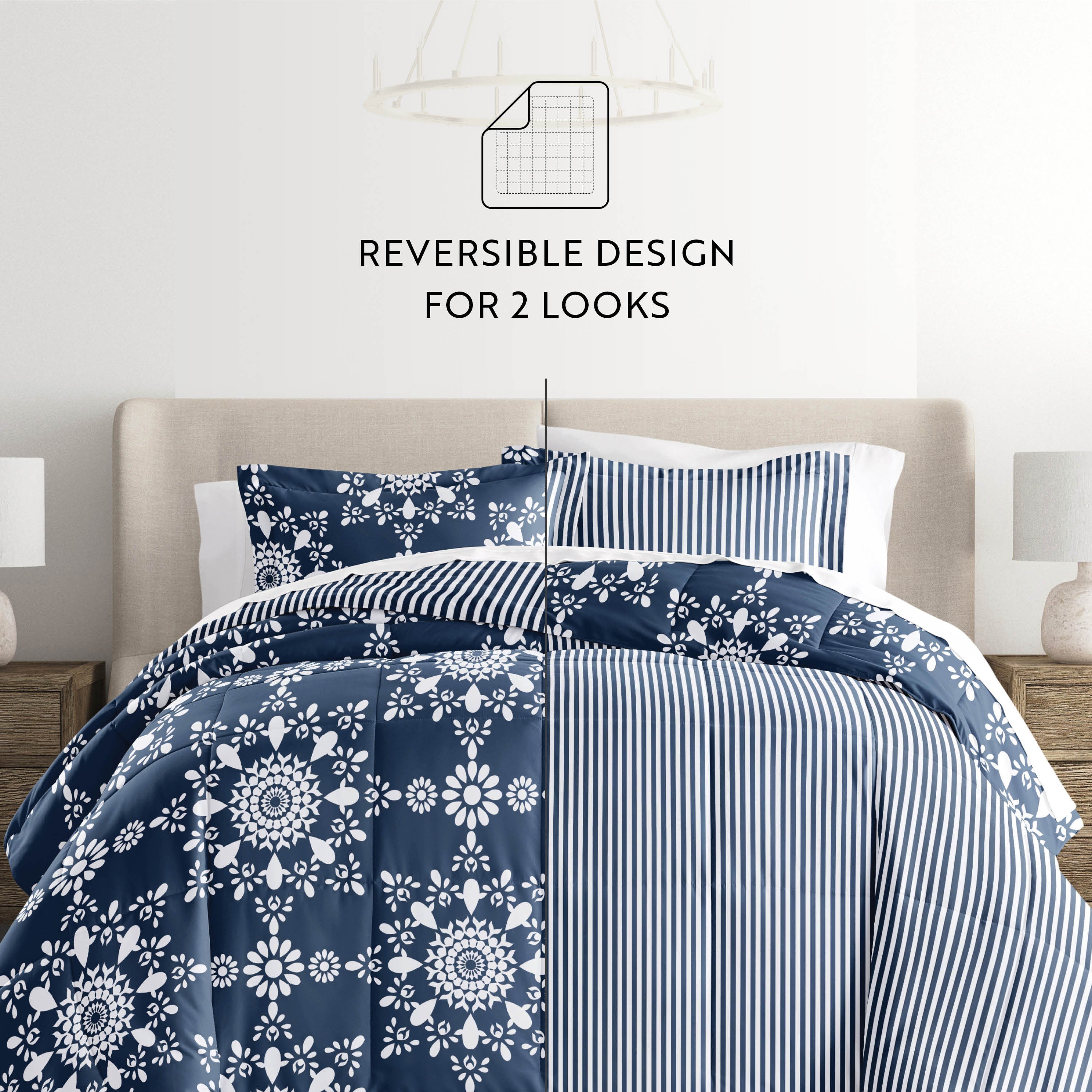 Daisy Medallion Reversible Patterned Down-Alternative Comforter Set