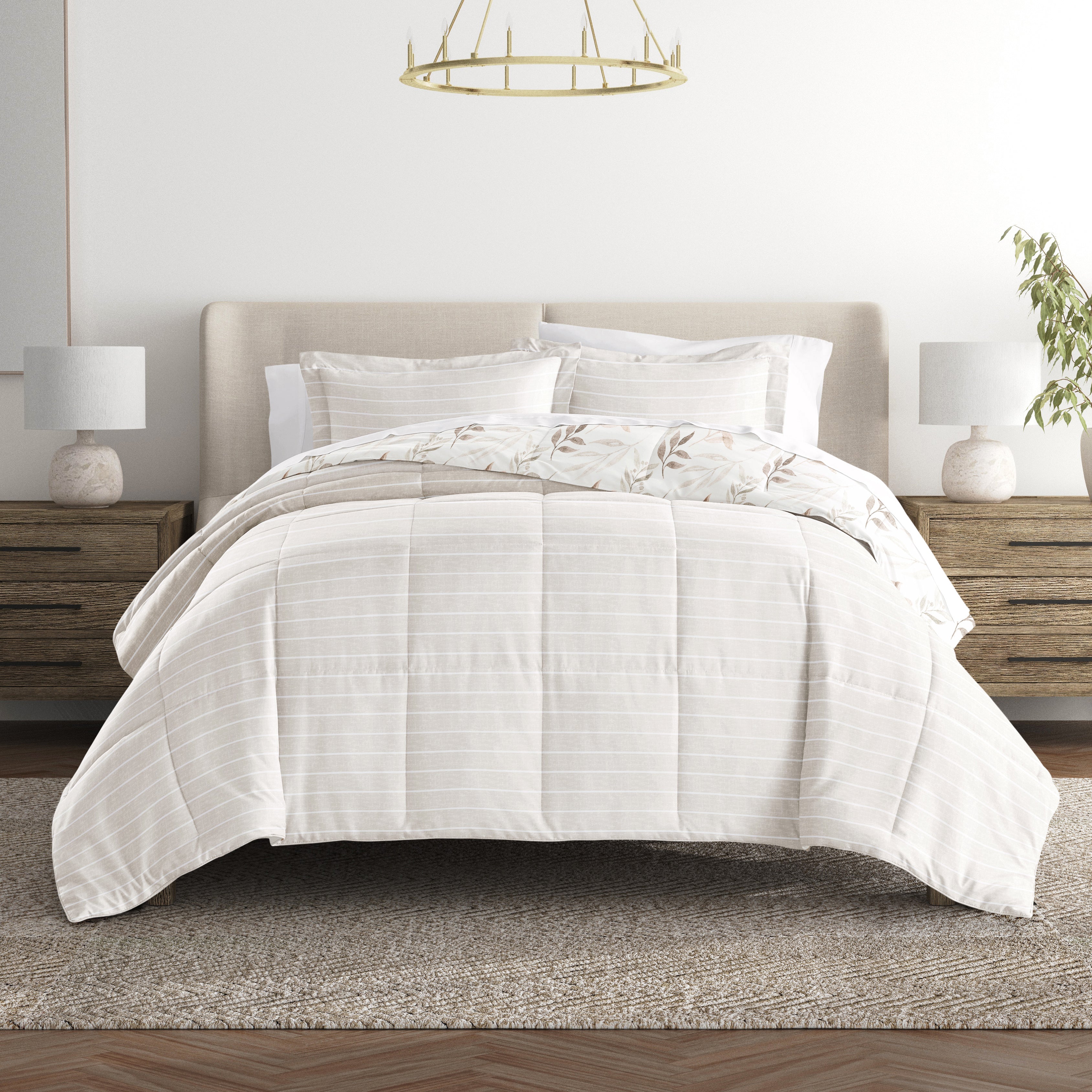 Foliage Stripe Reversible Patterned Down-Alternative Comforter Set