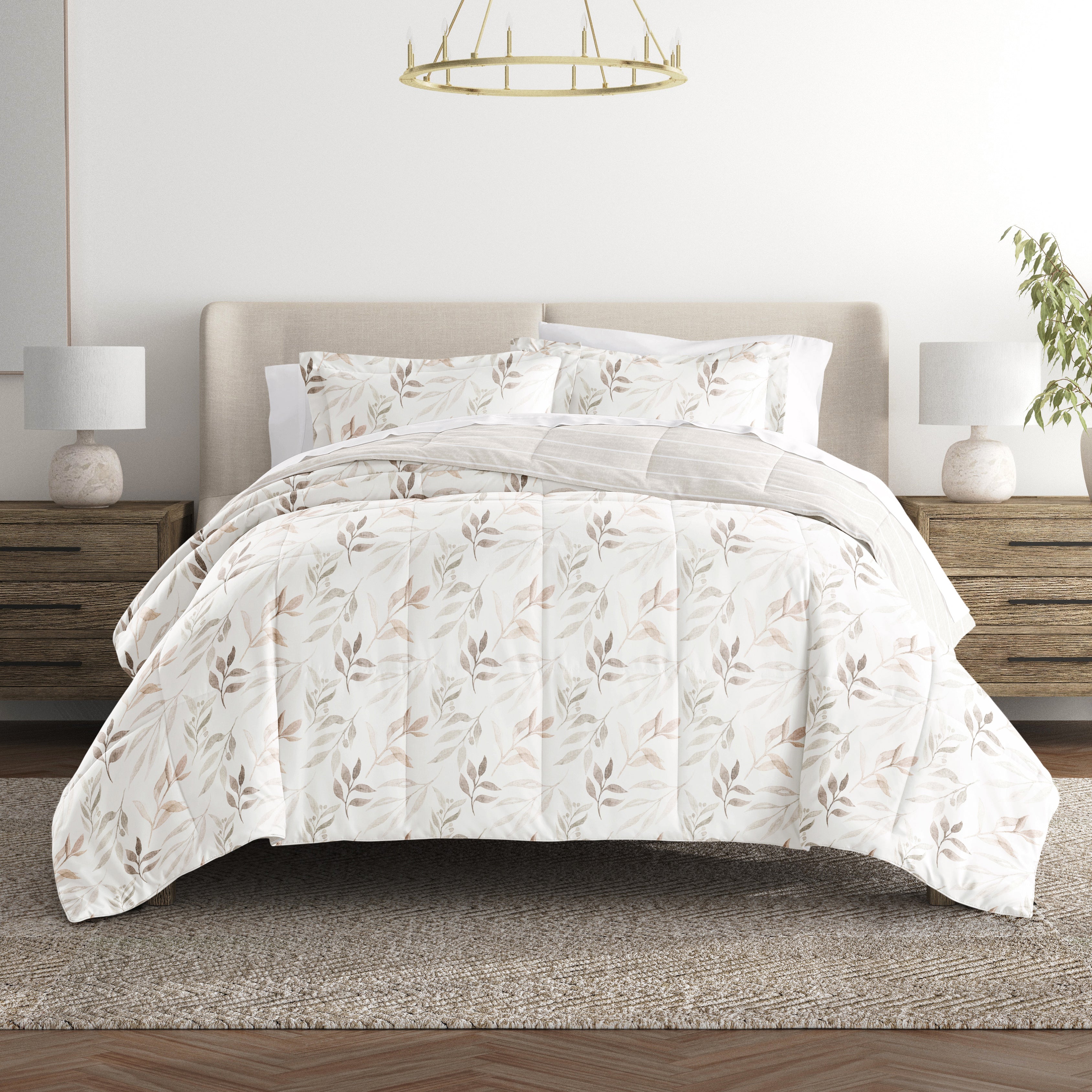 Foliage Stripe Reversible Patterned Down-Alternative Comforter Set