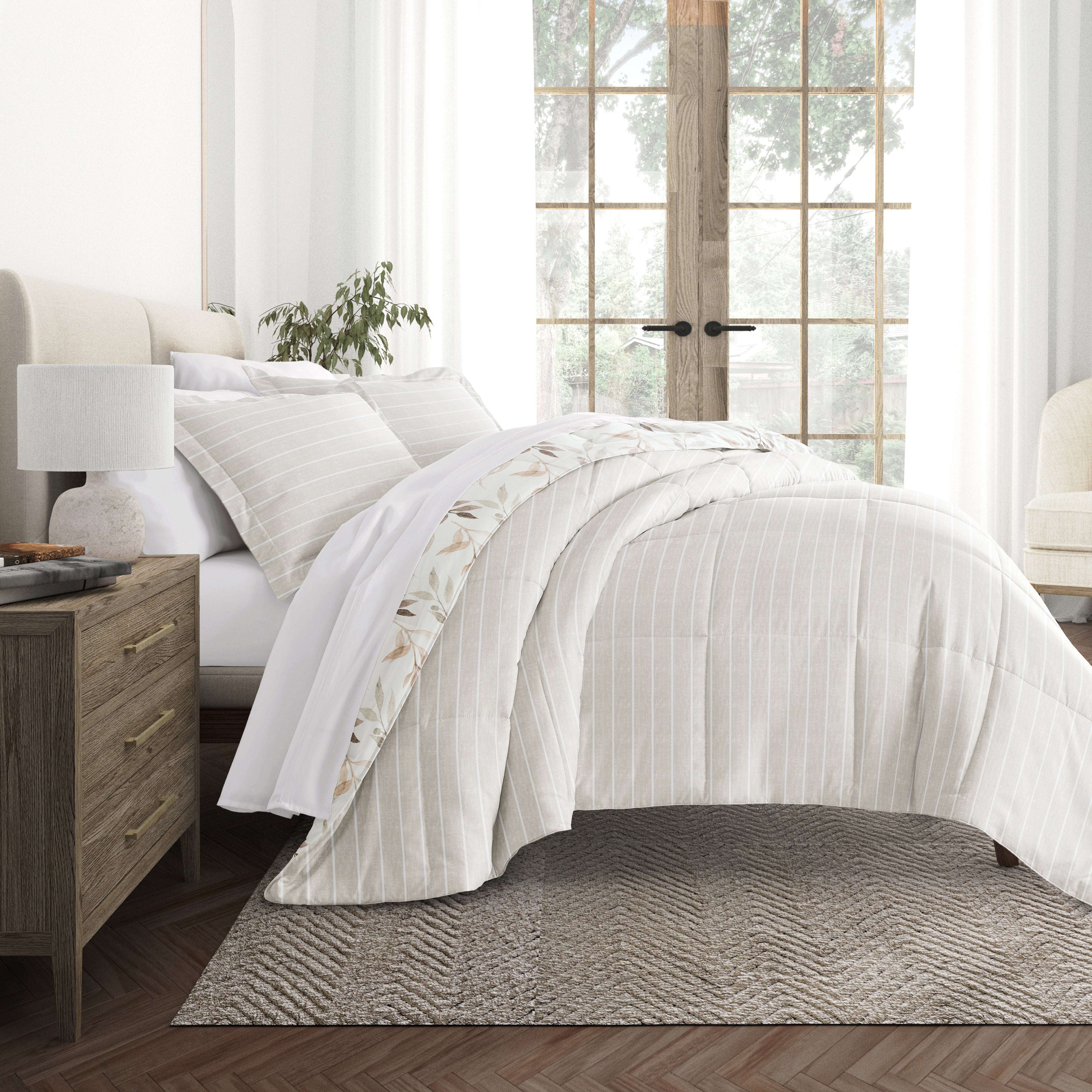 Foliage Stripe Reversible Patterned Down-Alternative Comforter Set