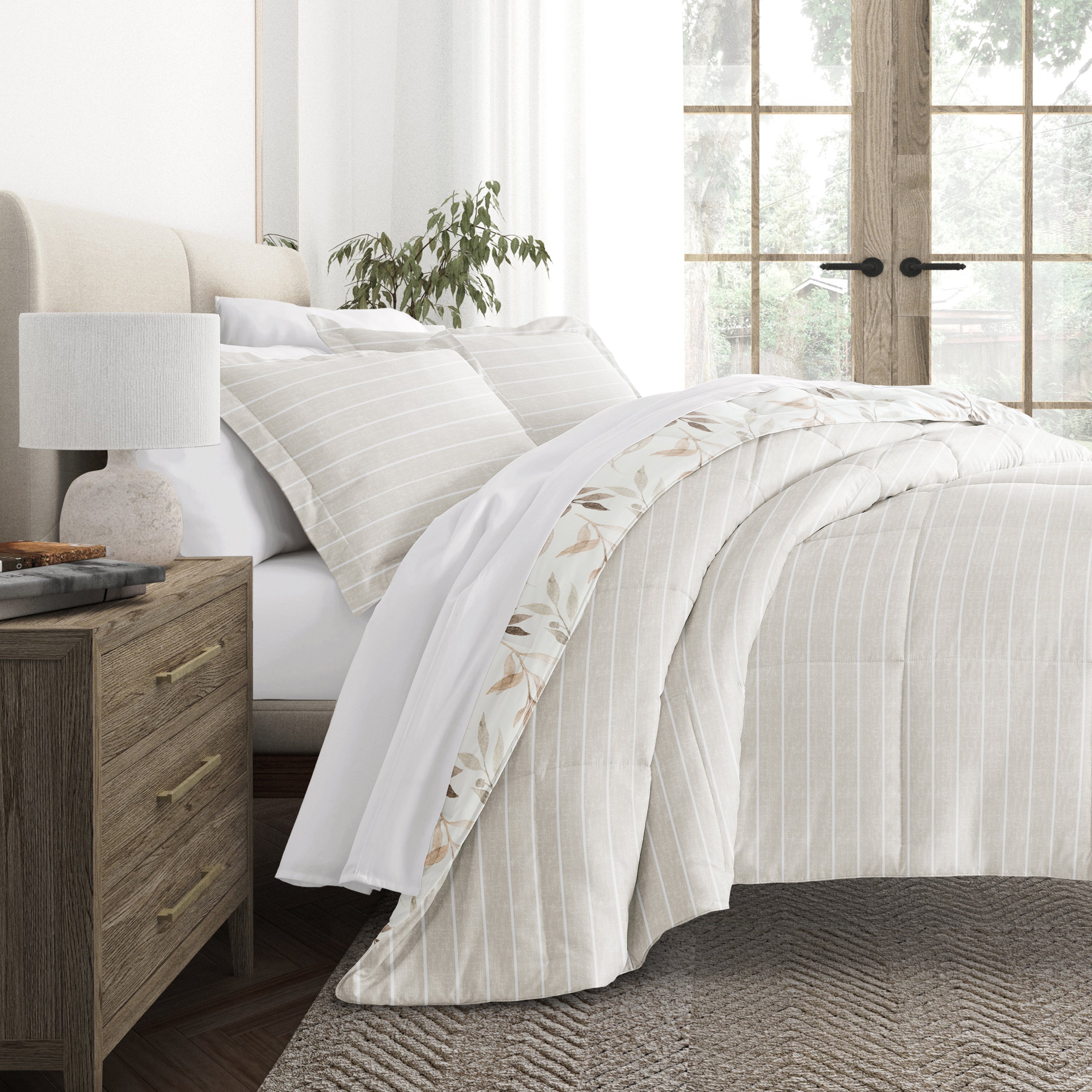 Foliage Stripe Reversible Patterned Down-Alternative Comforter Set