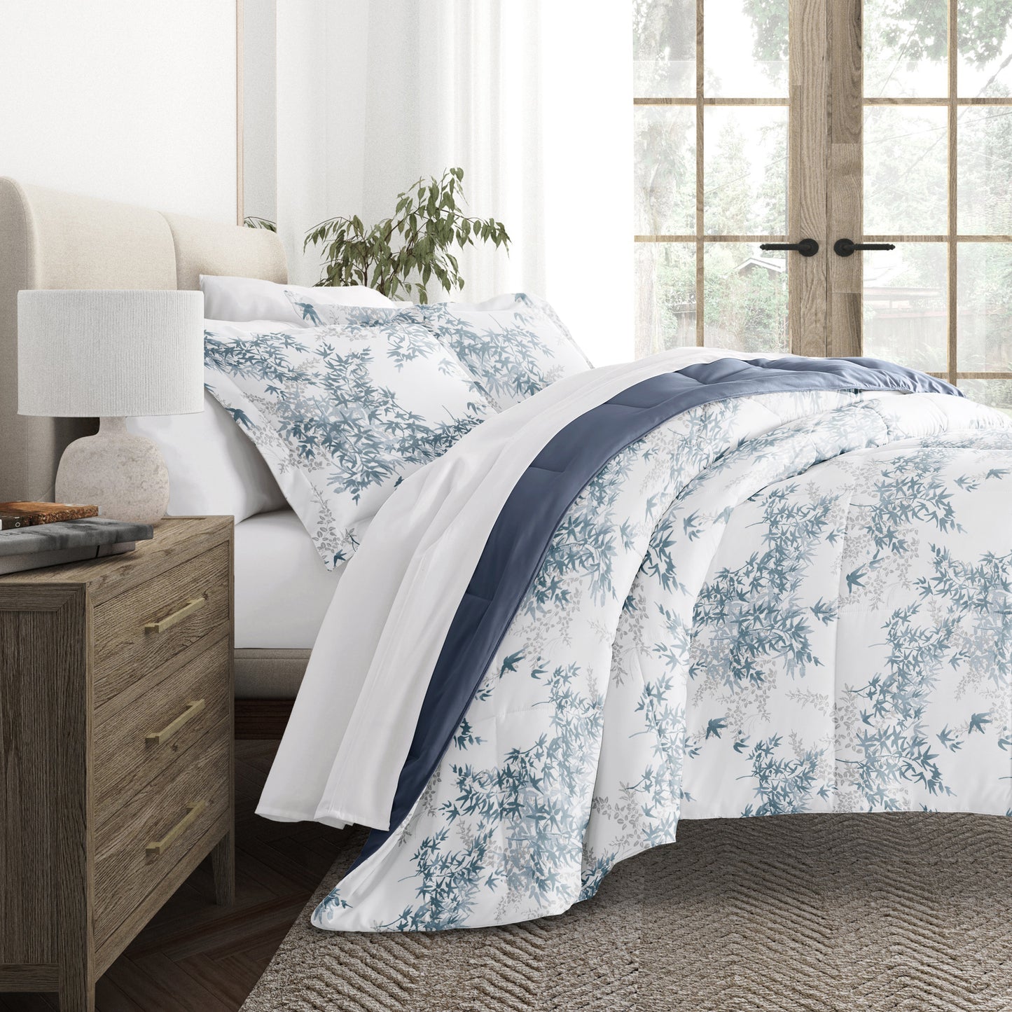 Comforter Sets Reversible Patterns to Solid Color