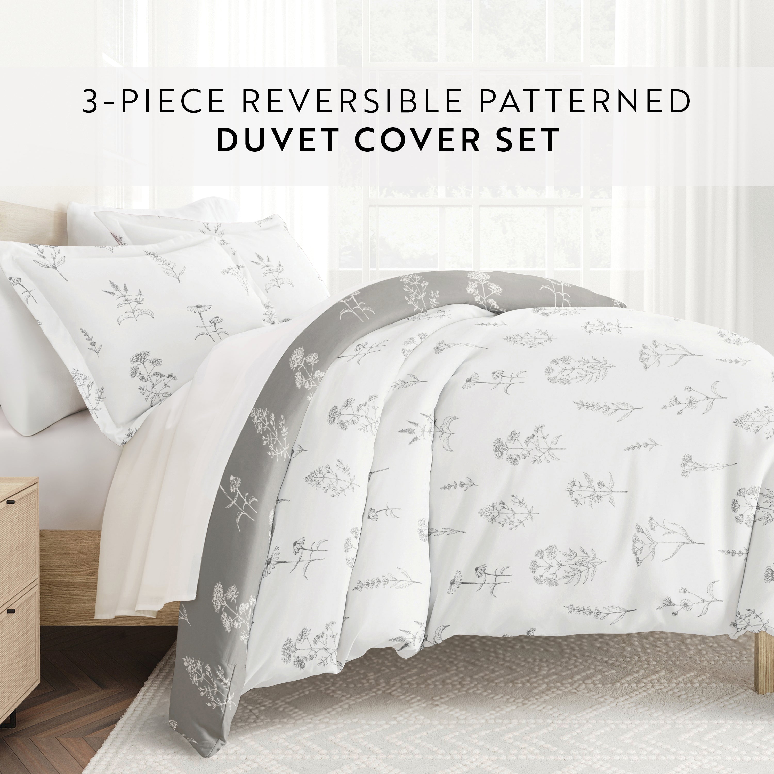Botany Floral Patterned Reversible Duvet Cover Set
