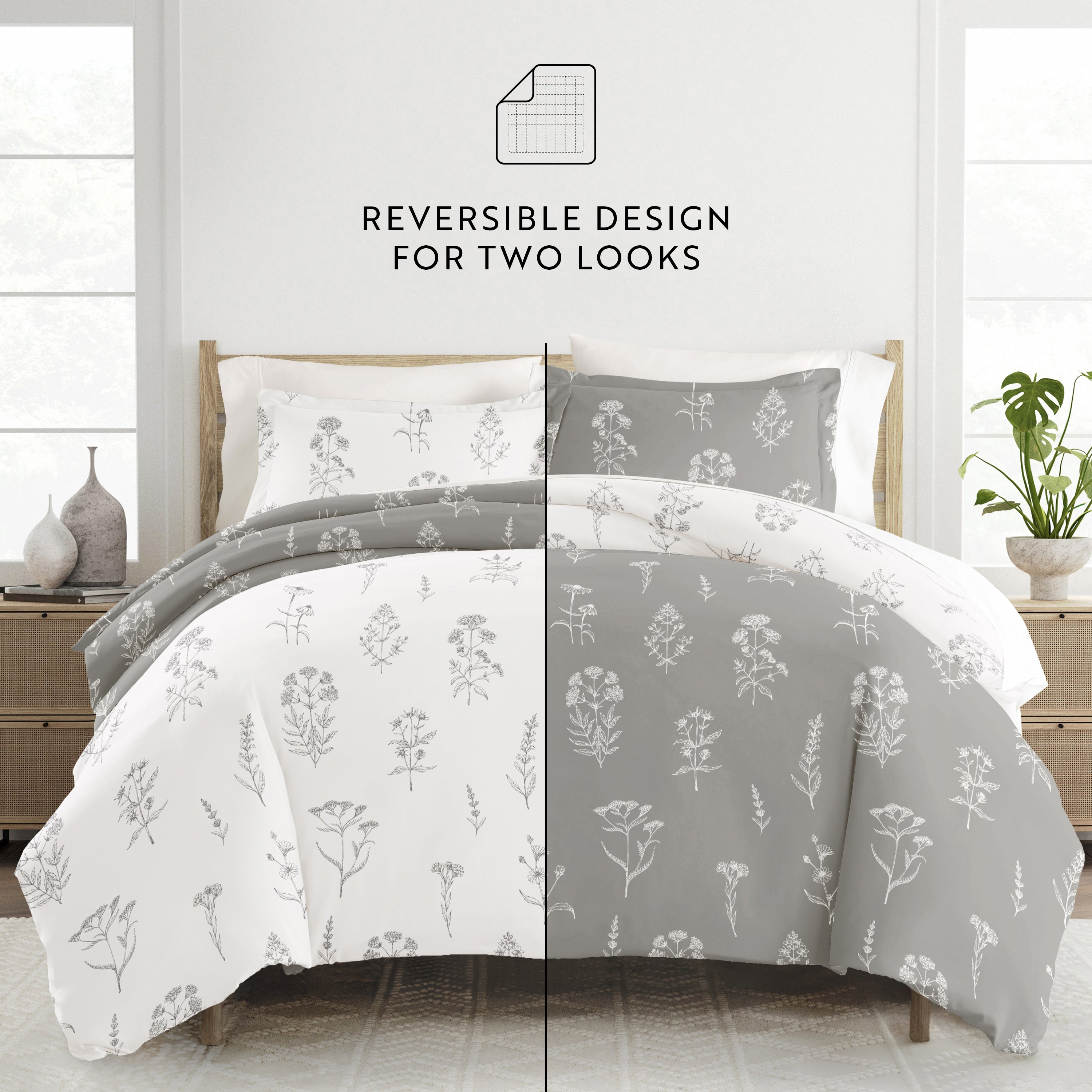 Botany Floral Patterned Reversible Duvet Cover Set