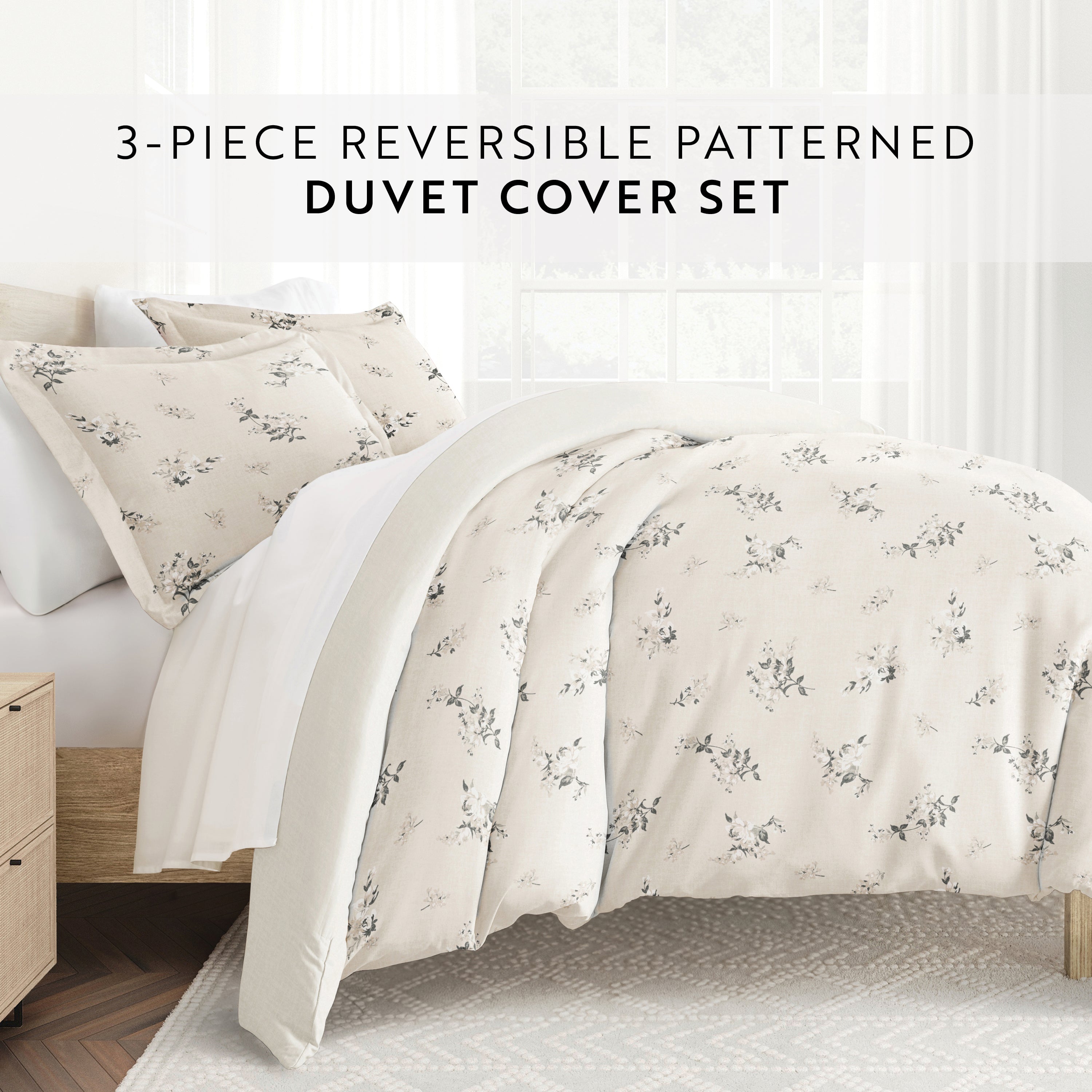 Delicate Floral Patterned Reversible Duvet Cover Set