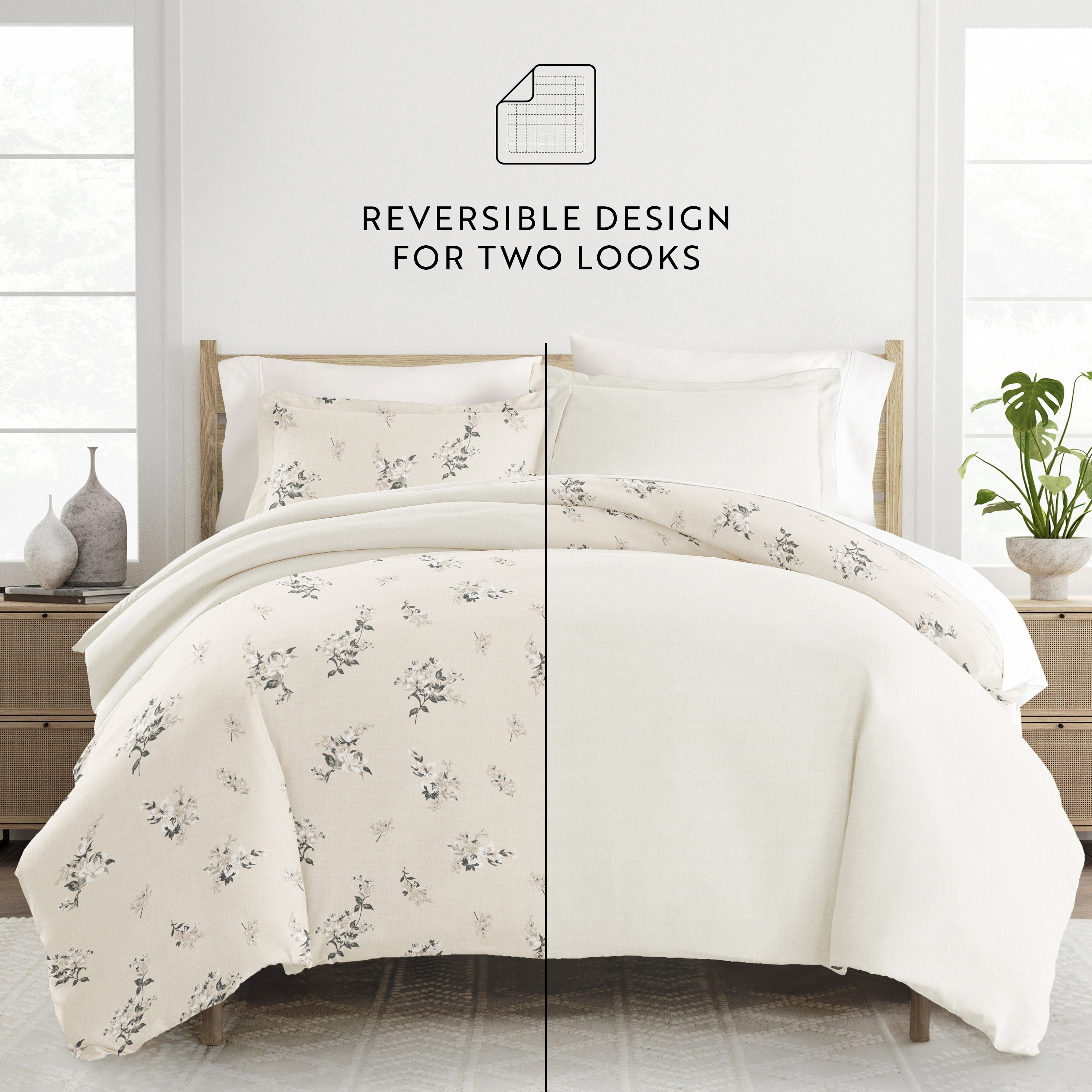 Delicate Floral Patterned Reversible Duvet Cover Set