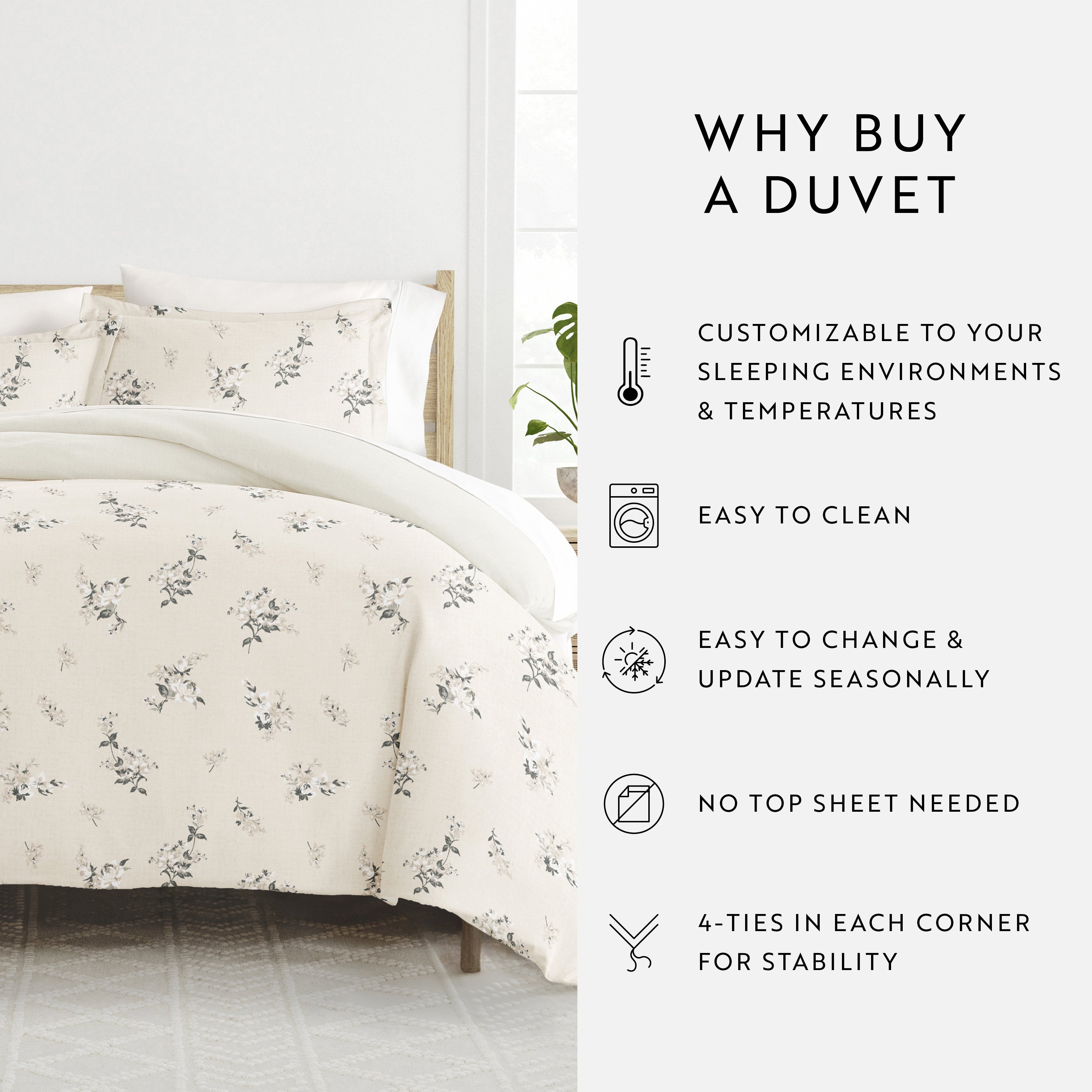 Delicate Floral Patterned Reversible Duvet Cover Set