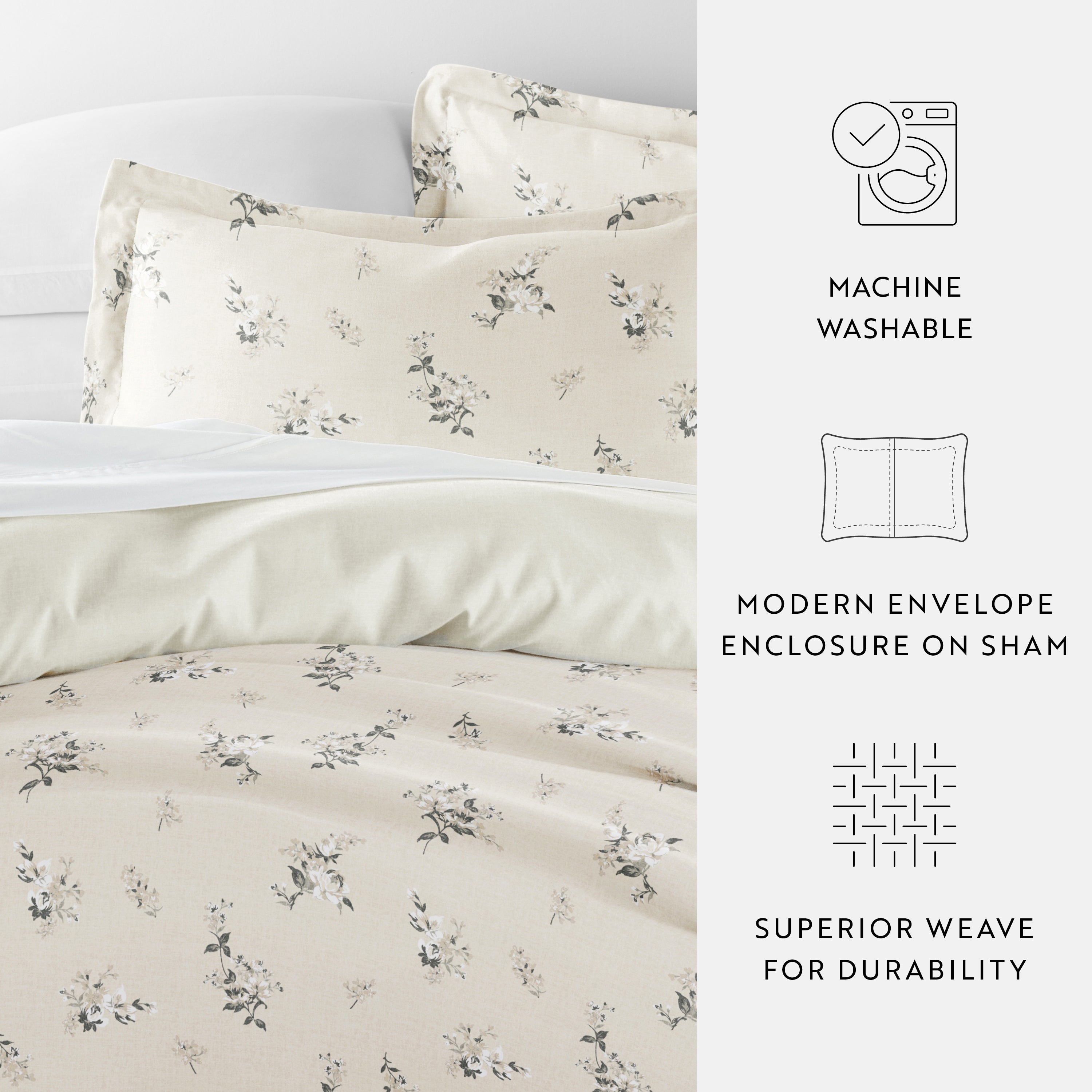 Delicate Floral Patterned Reversible Duvet Cover Set