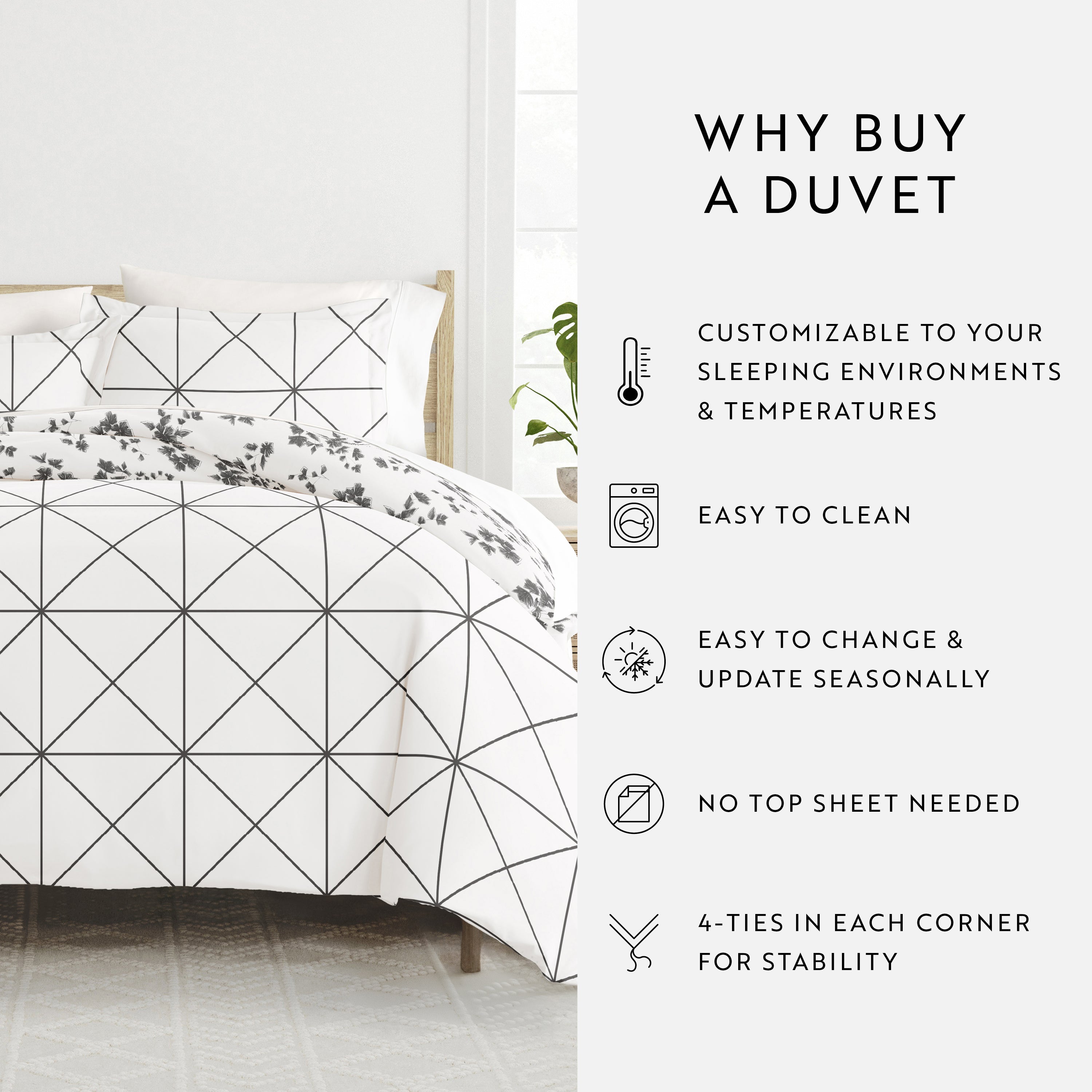 Edgy Flowers Patterned Reversible Duvet Cover Set