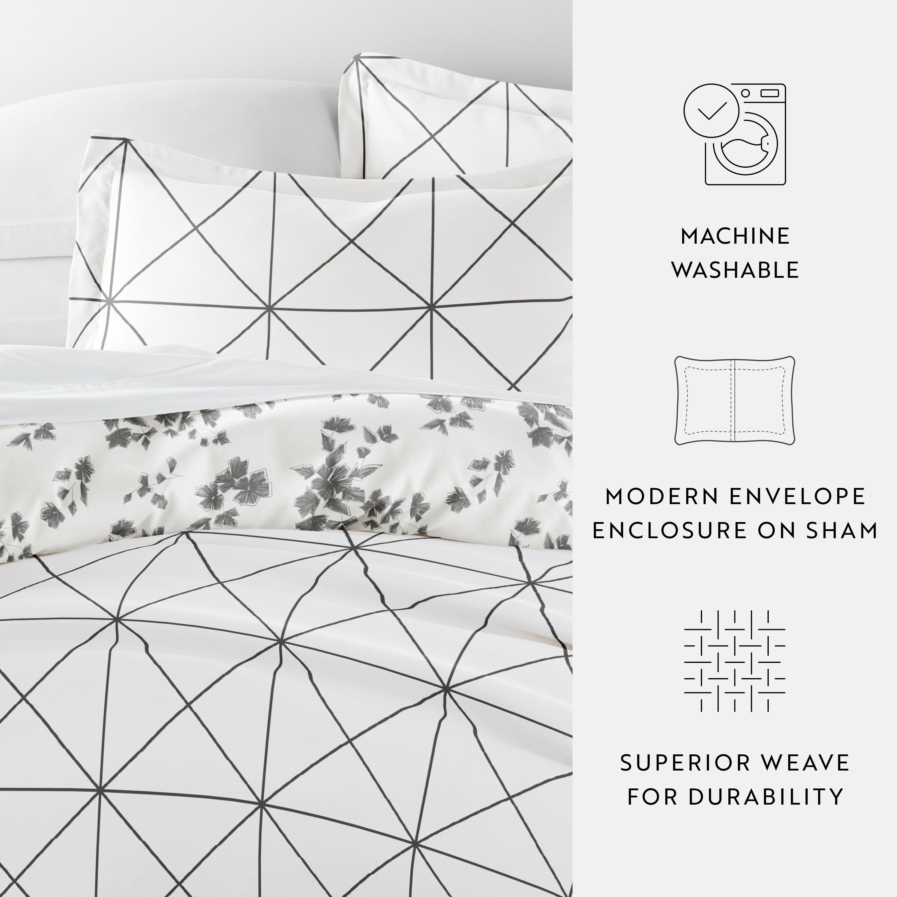 Edgy Flowers Patterned Reversible Duvet Cover Set