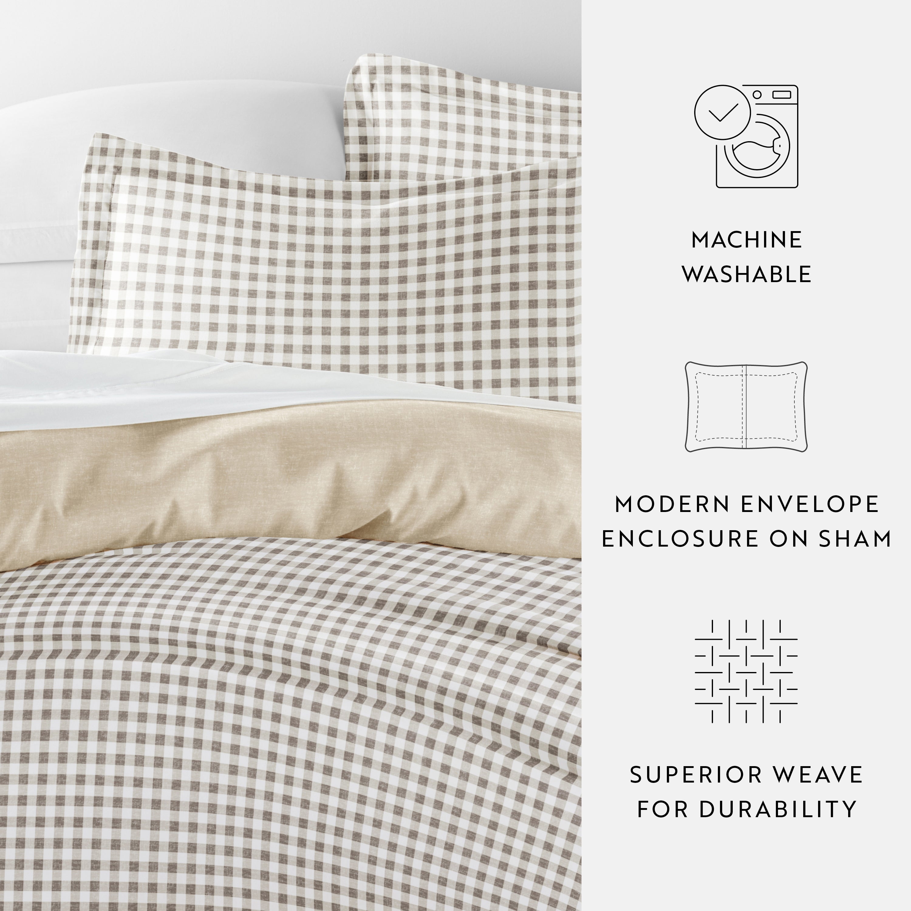 Gingham Check Patterned Reversible Duvet Cover Set