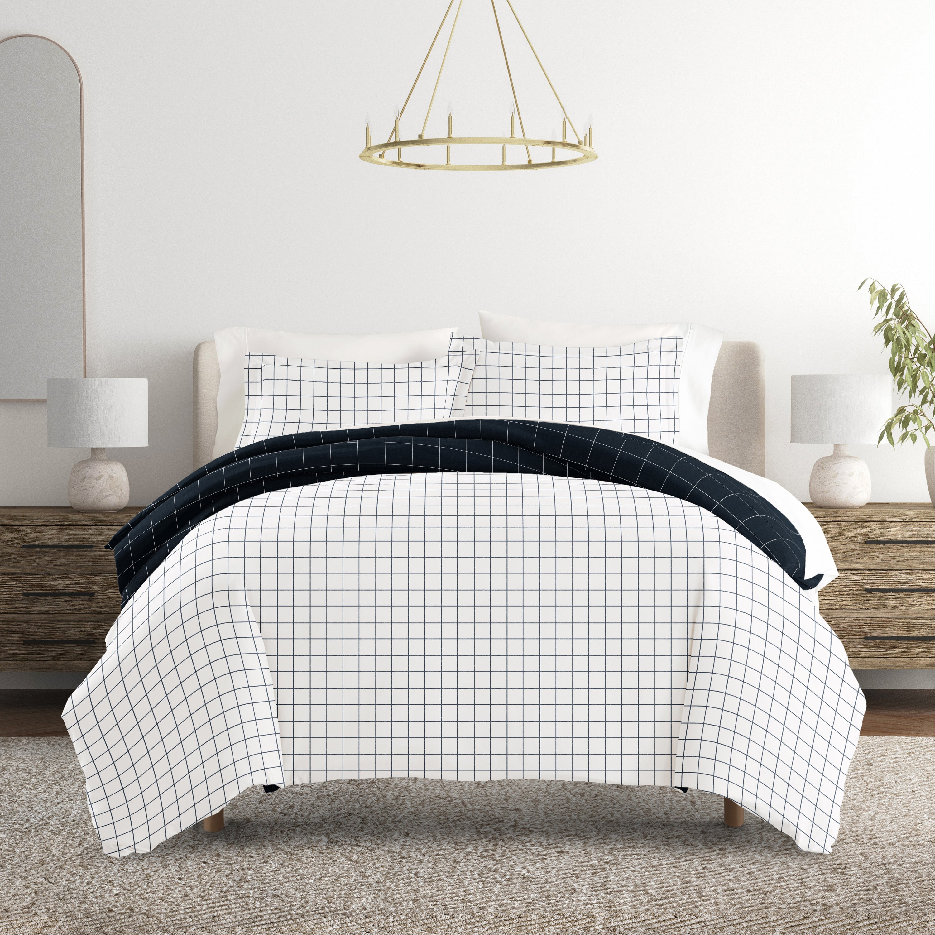 Rustic Windowpane Patterned Reversible Duvet Cover Set