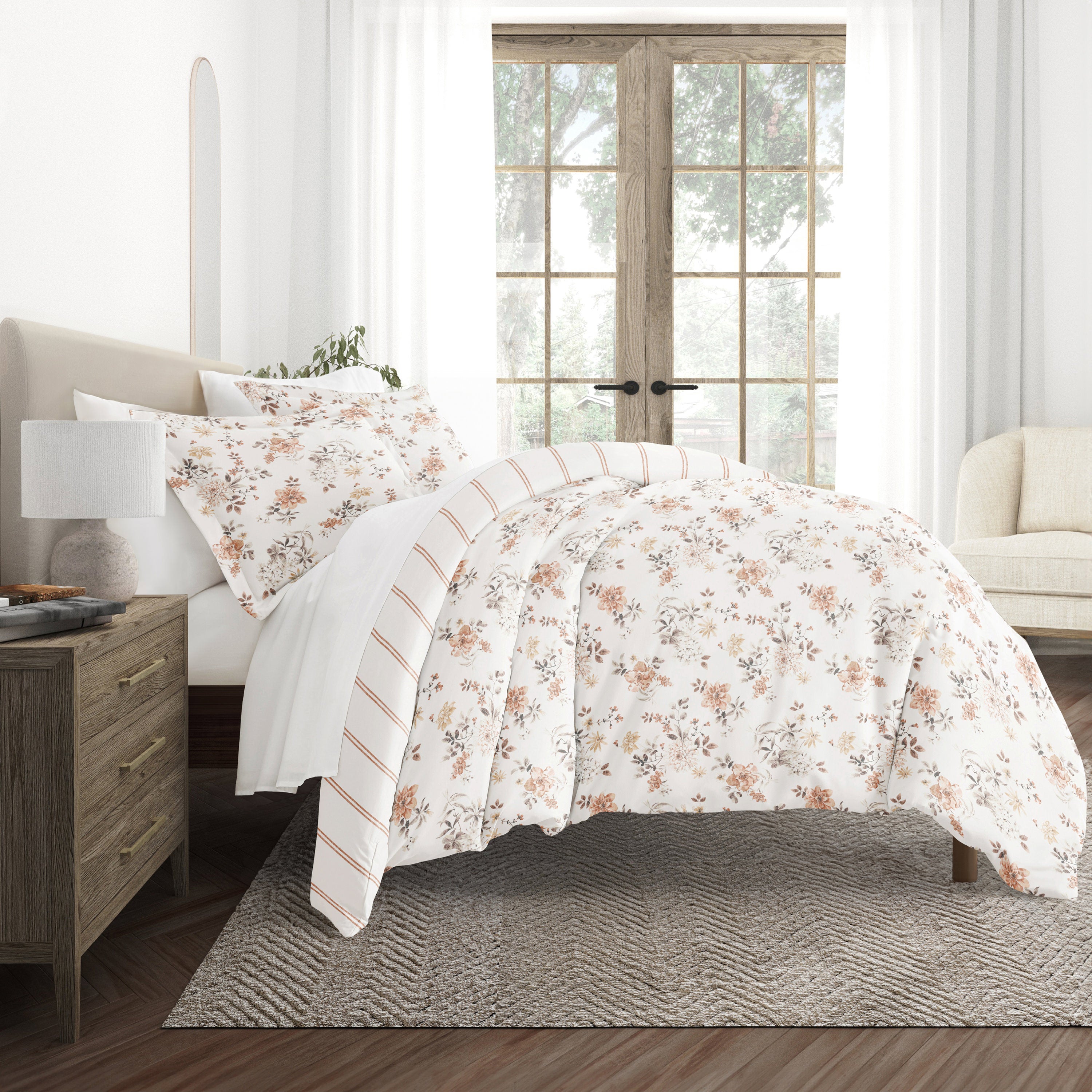 Sunset Garden Patterned Reversible Duvet Cover Set