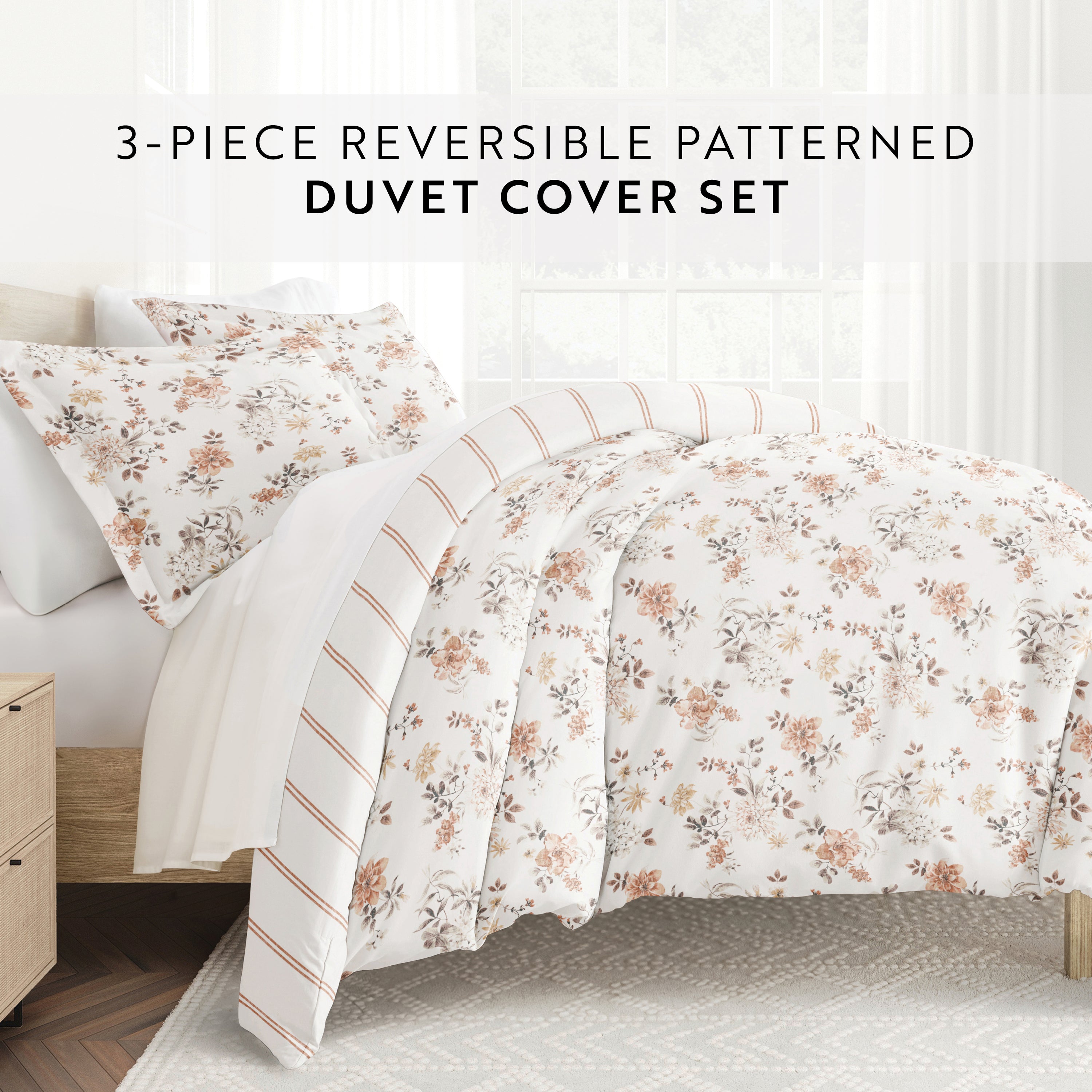 Sunset Garden Patterned Reversible Duvet Cover Set