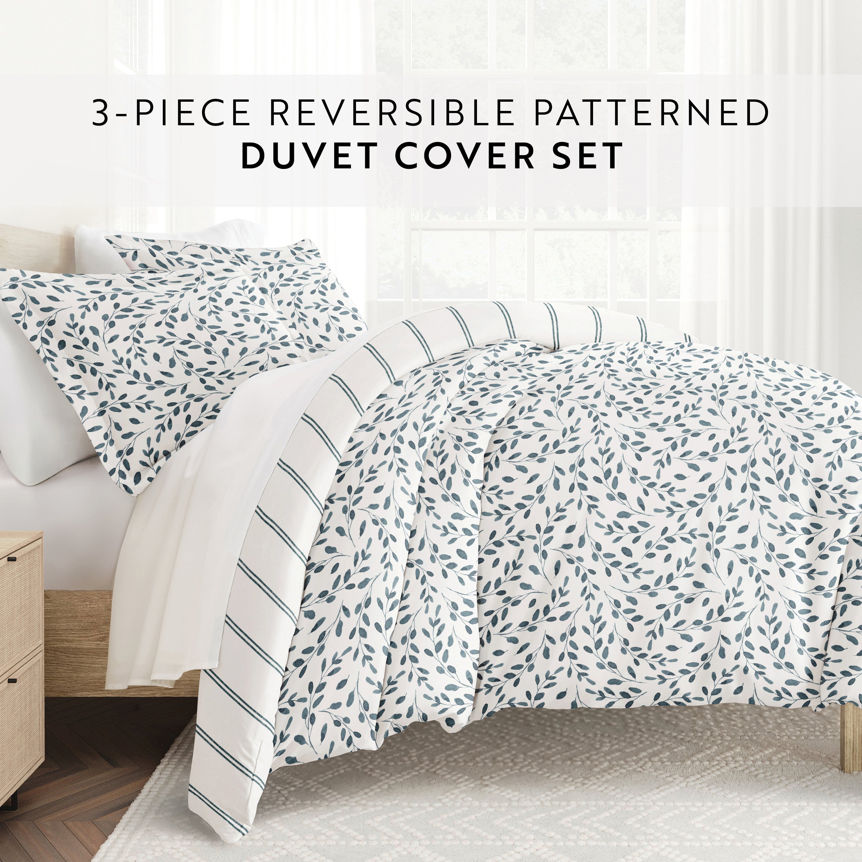 Watercolor Vines Patterned Reversible Duvet Cover Set