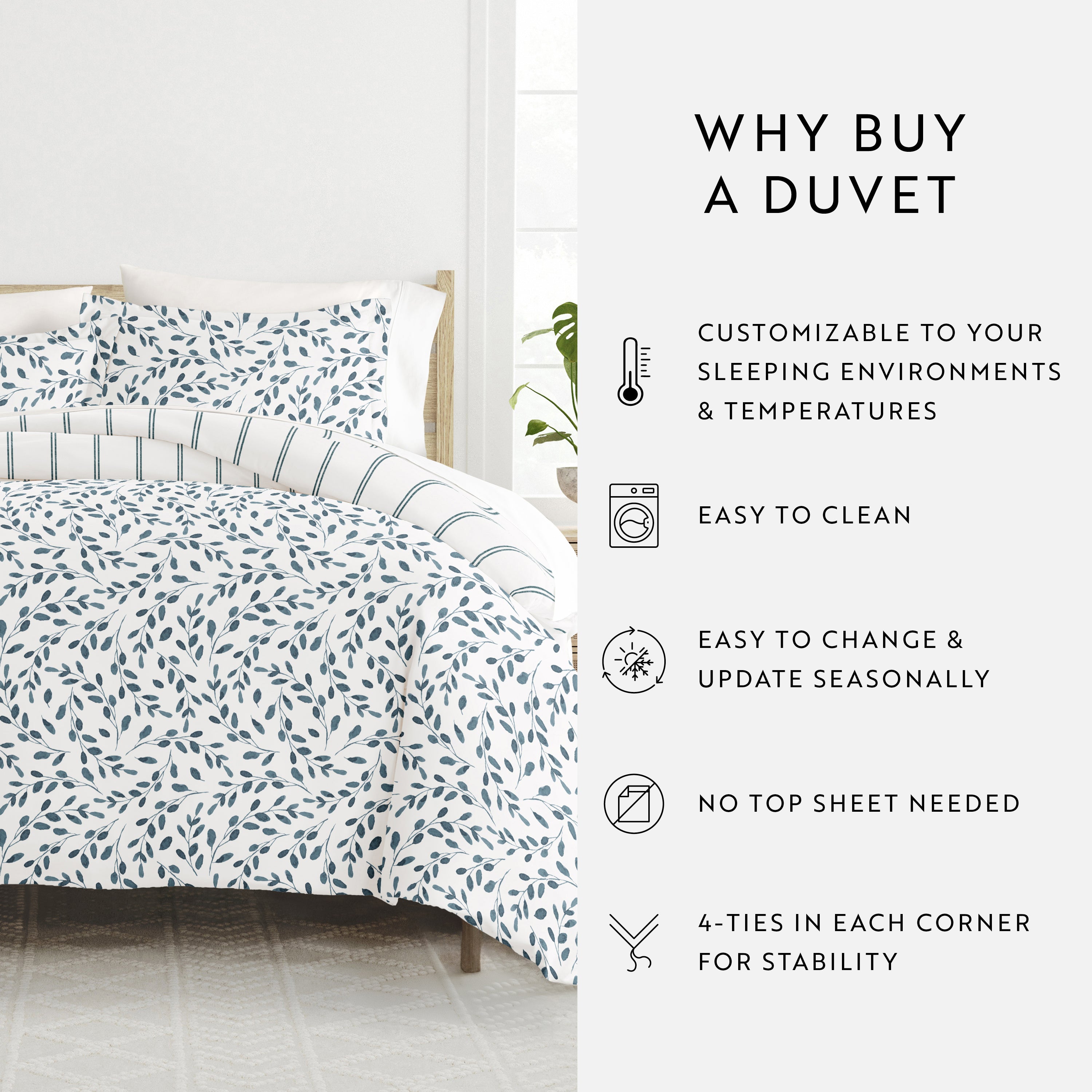 Watercolor Vines Patterned Reversible Duvet Cover Set