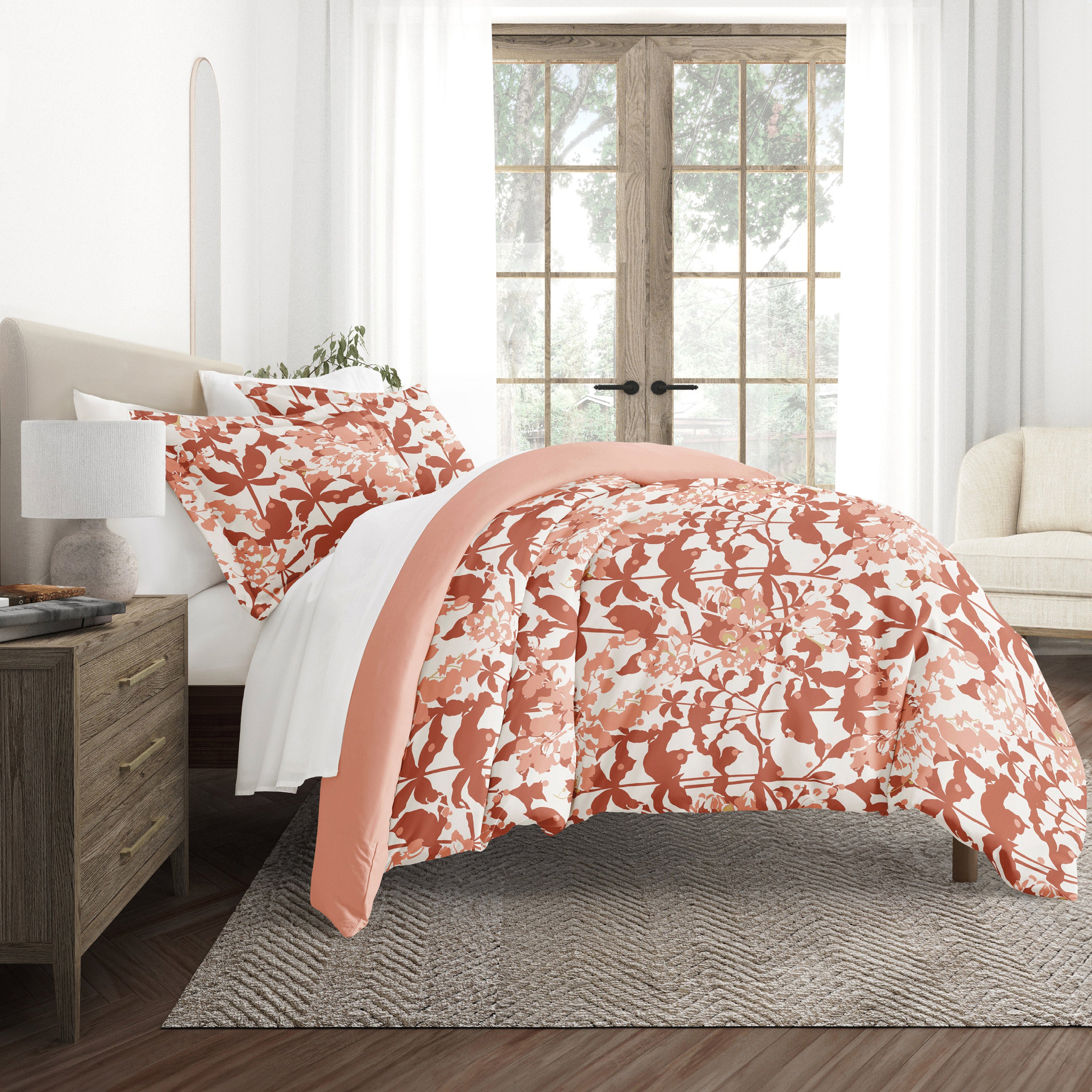 Boho Flower Patterned Reversible Duvet Cover Set