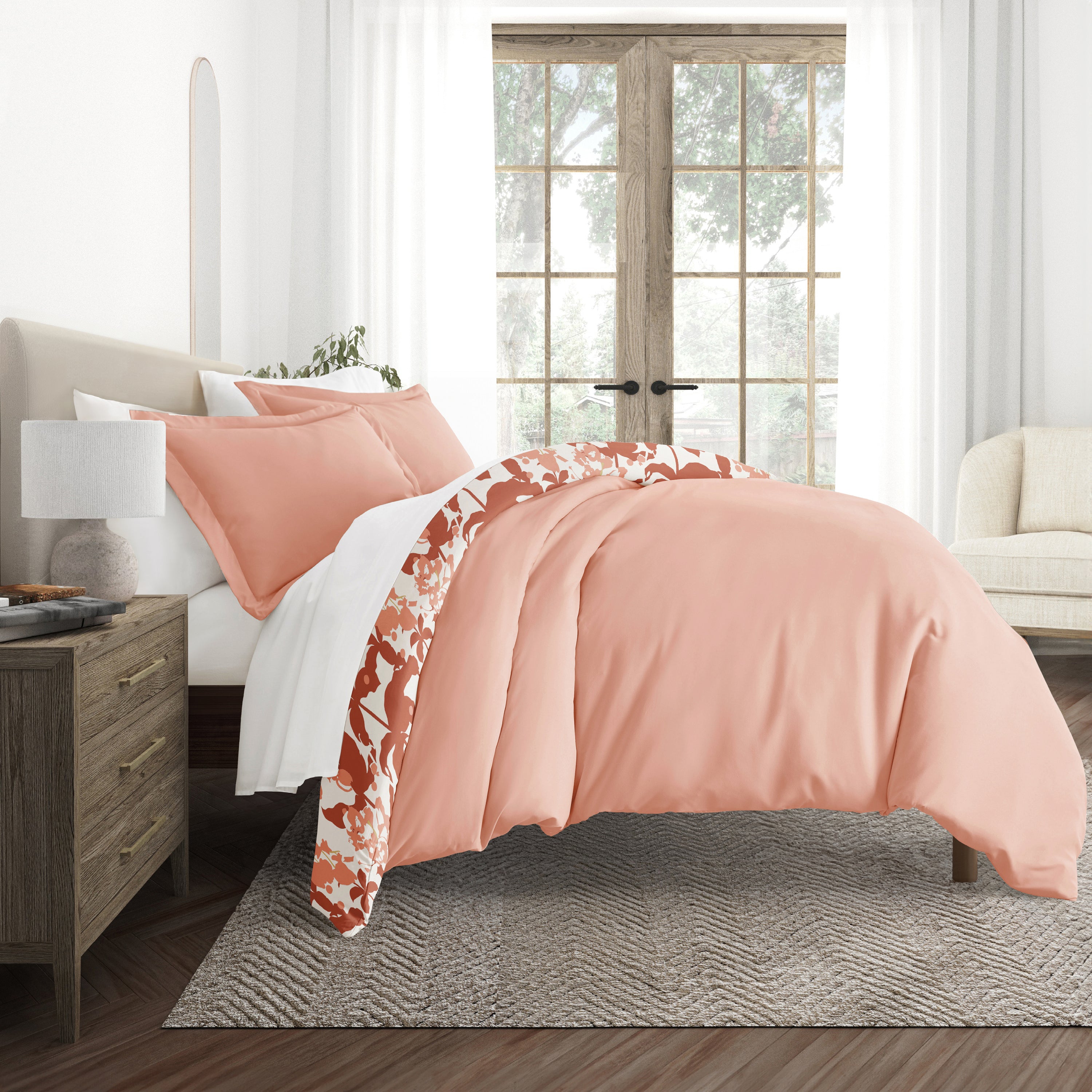Boho Flower Patterned Reversible Duvet Cover Set
