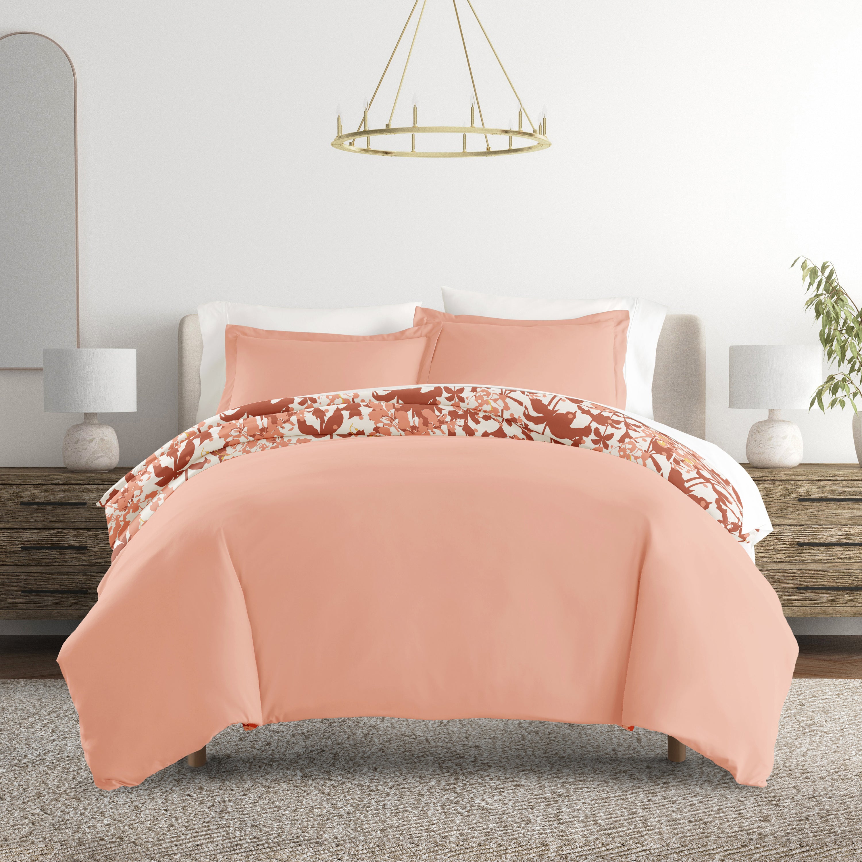 Boho Flower Patterned Reversible Duvet Cover Set