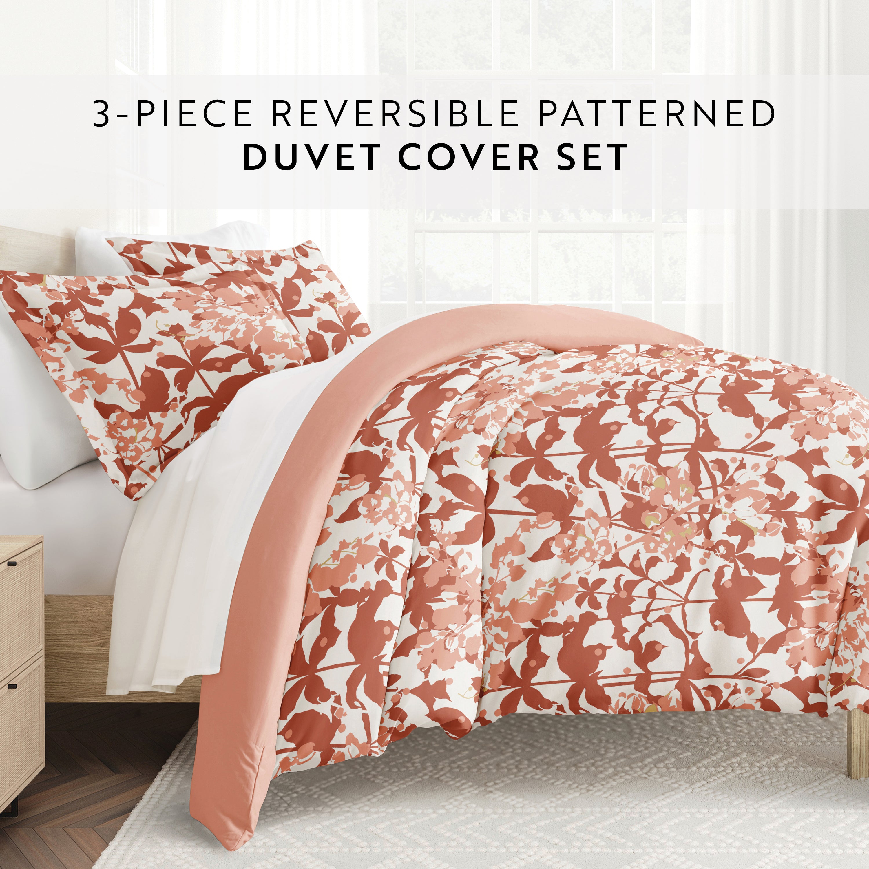 Boho Flower Patterned Reversible Duvet Cover Set