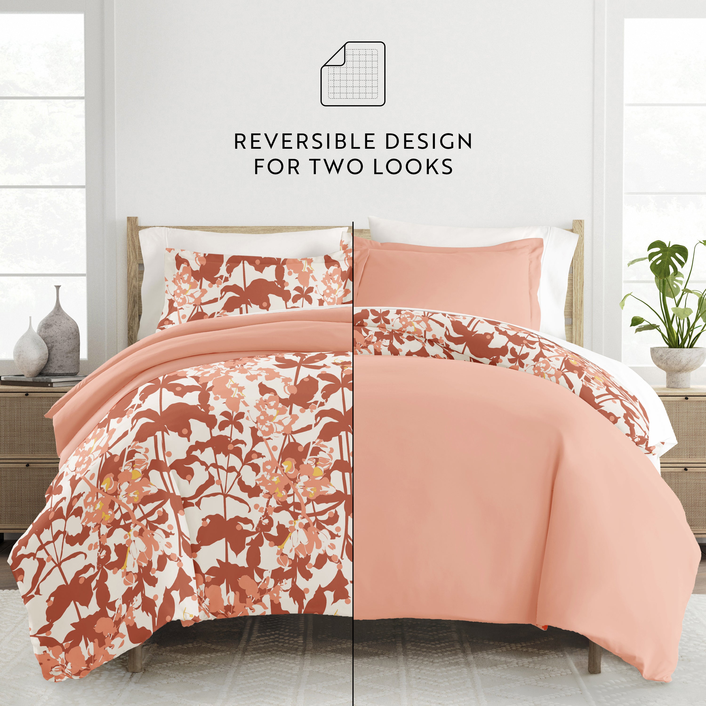 Boho Flower Patterned Reversible Duvet Cover Set