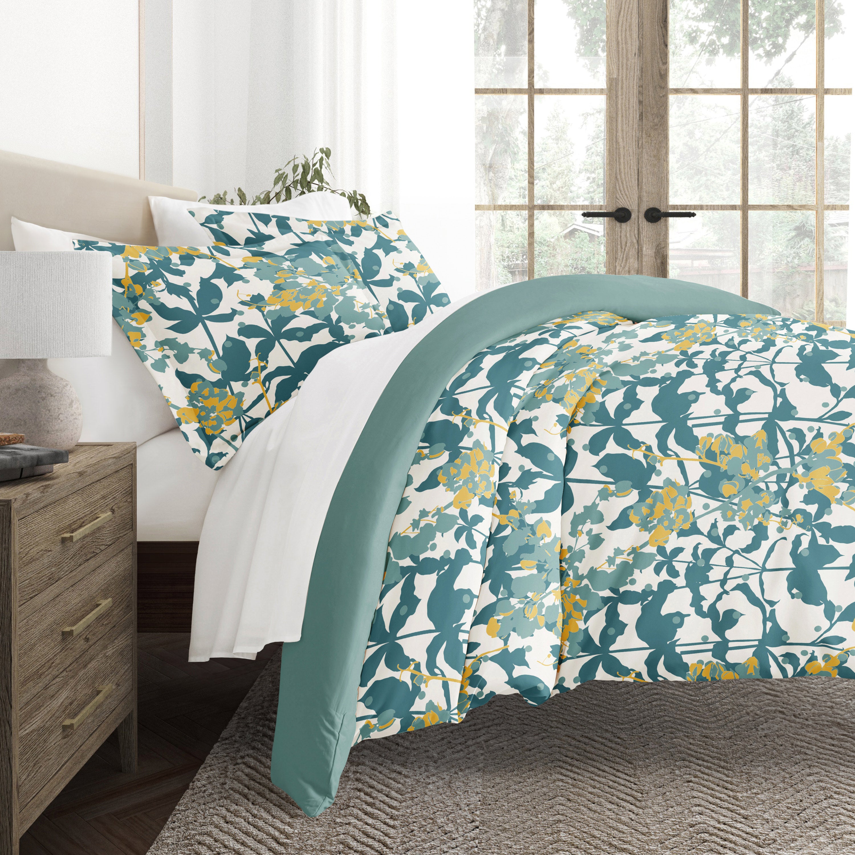 Boho Flower Patterned Reversible Duvet Cover Set