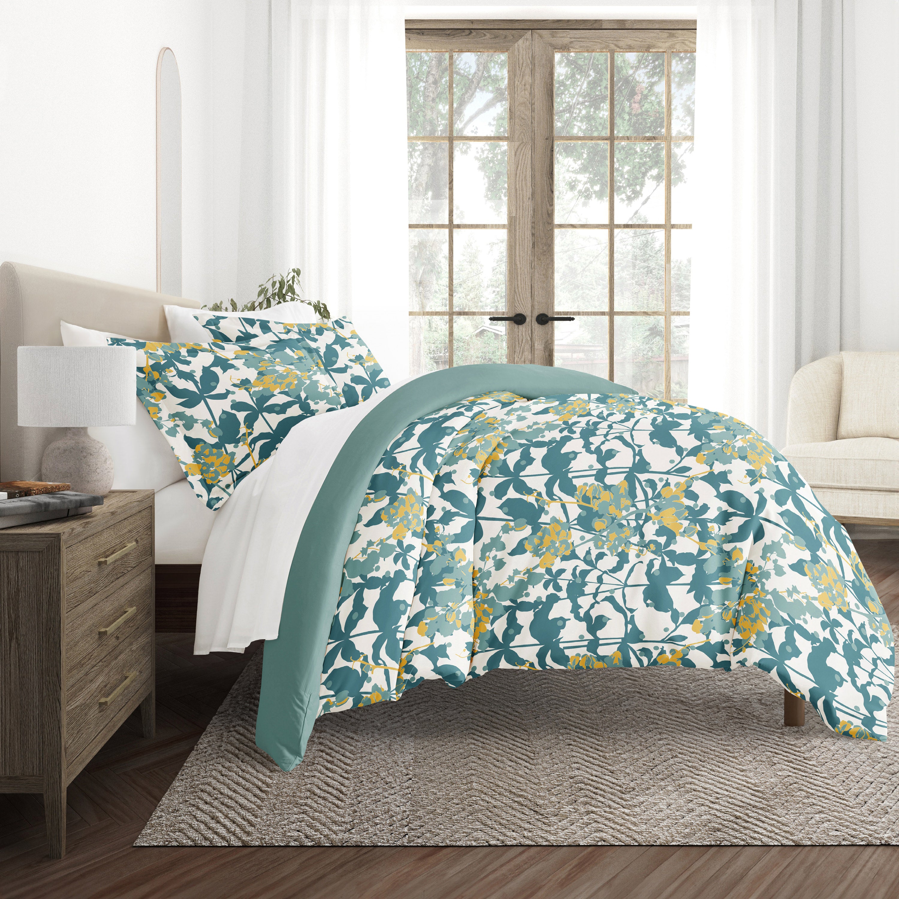 Boho Flower Patterned Reversible Duvet Cover Set