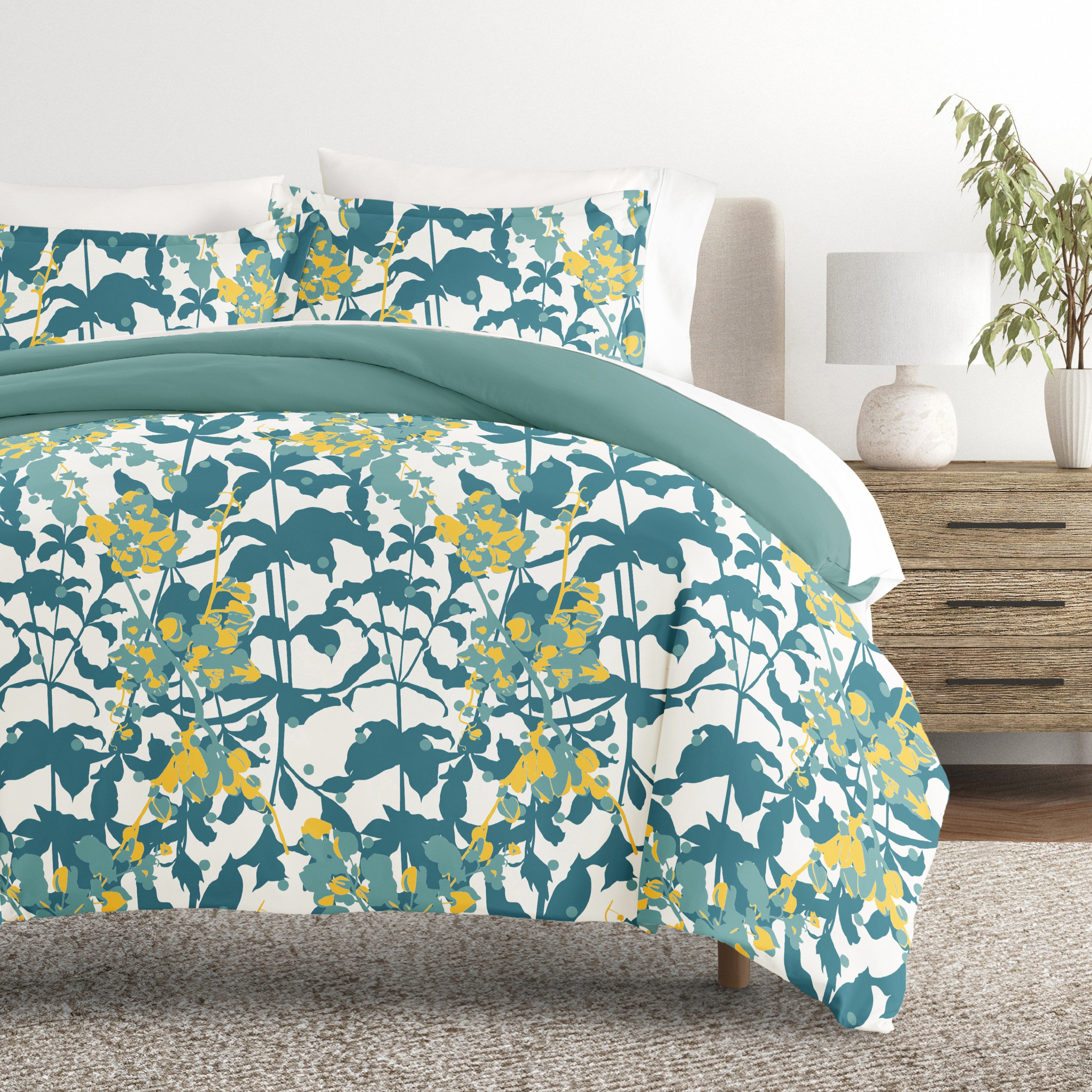 Boho Flower Patterned Reversible Duvet Cover Set