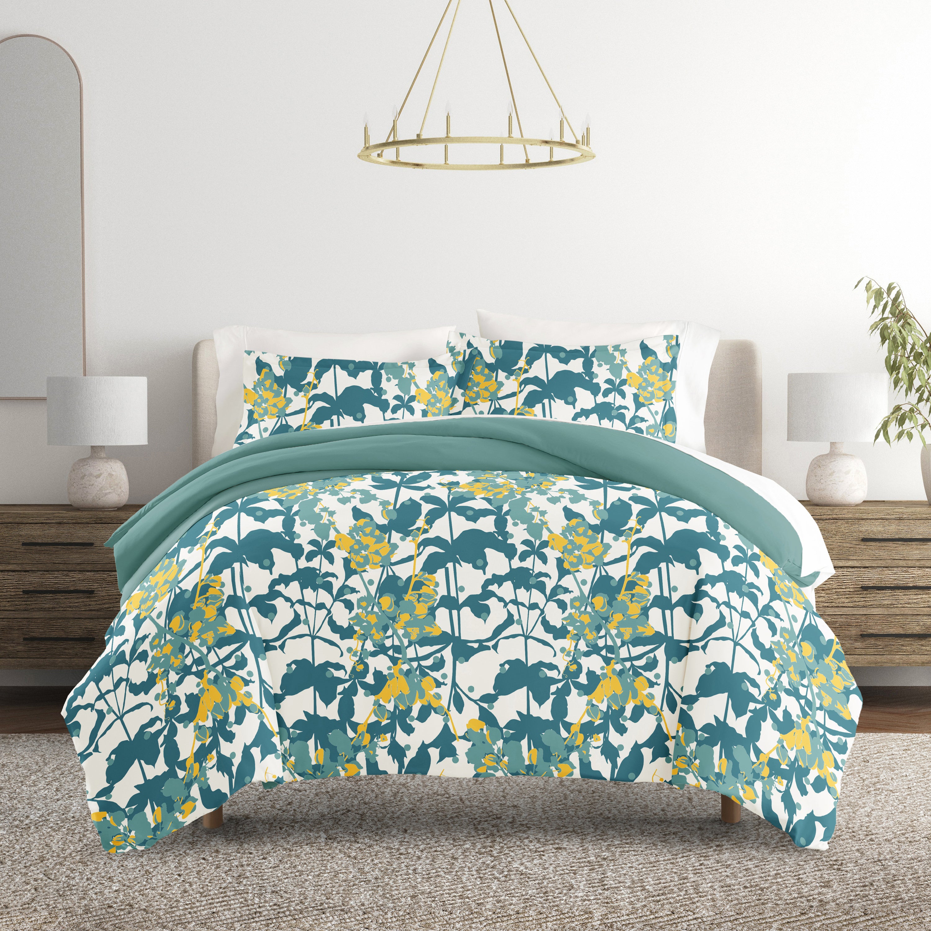 Boho Flower Patterned Reversible Duvet Cover Set