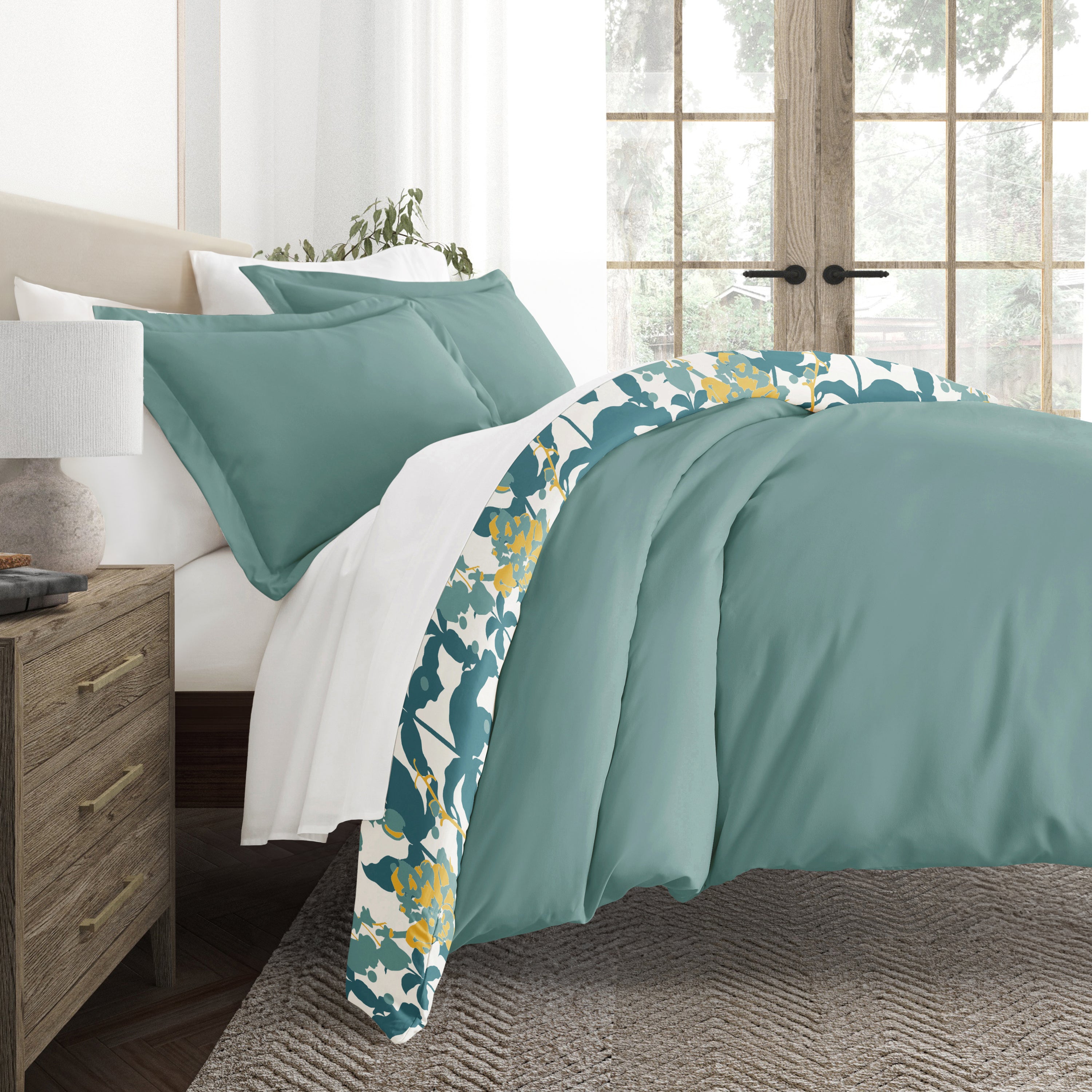 Boho Flower Patterned Reversible Duvet Cover Set