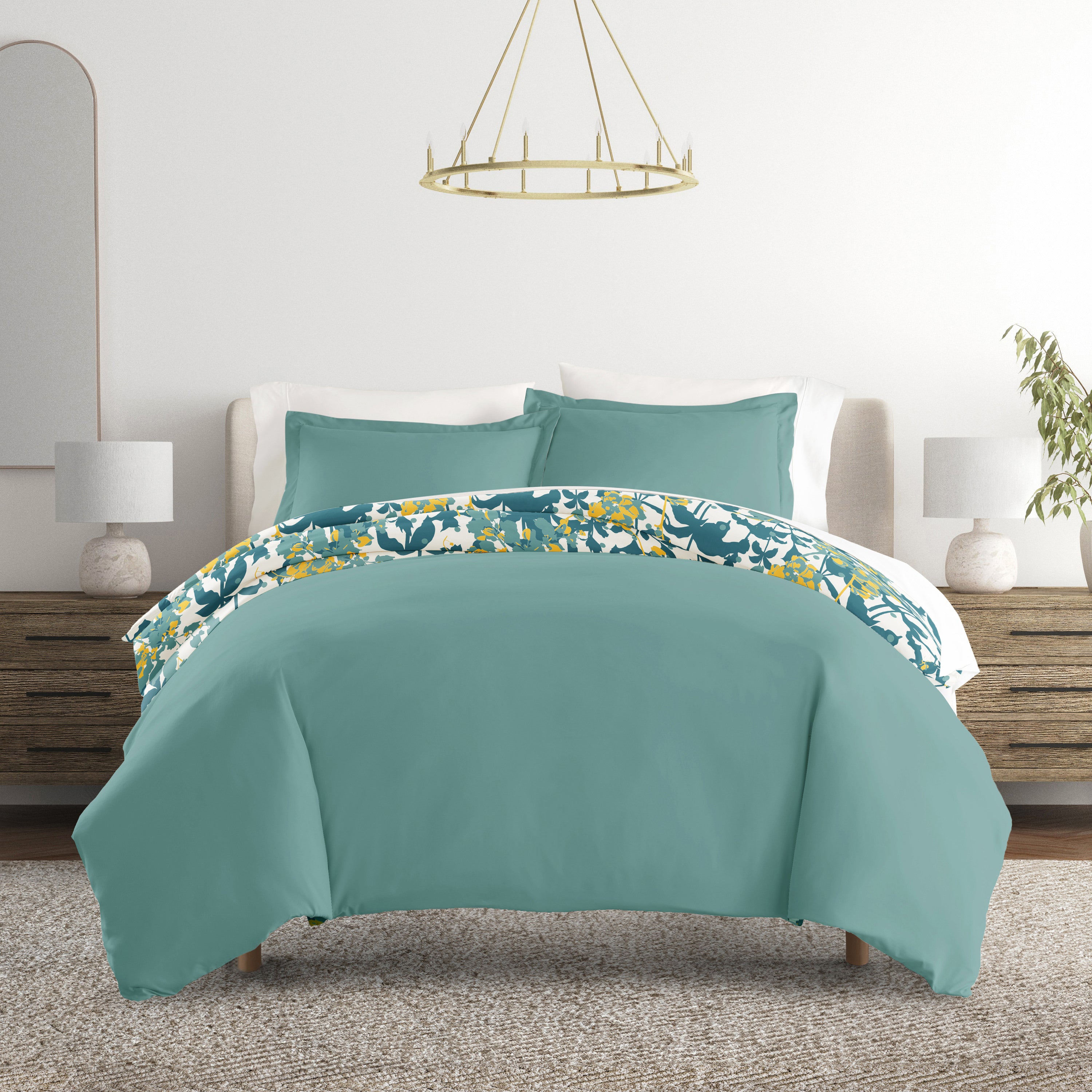 Boho Flower Patterned Reversible Duvet Cover Set