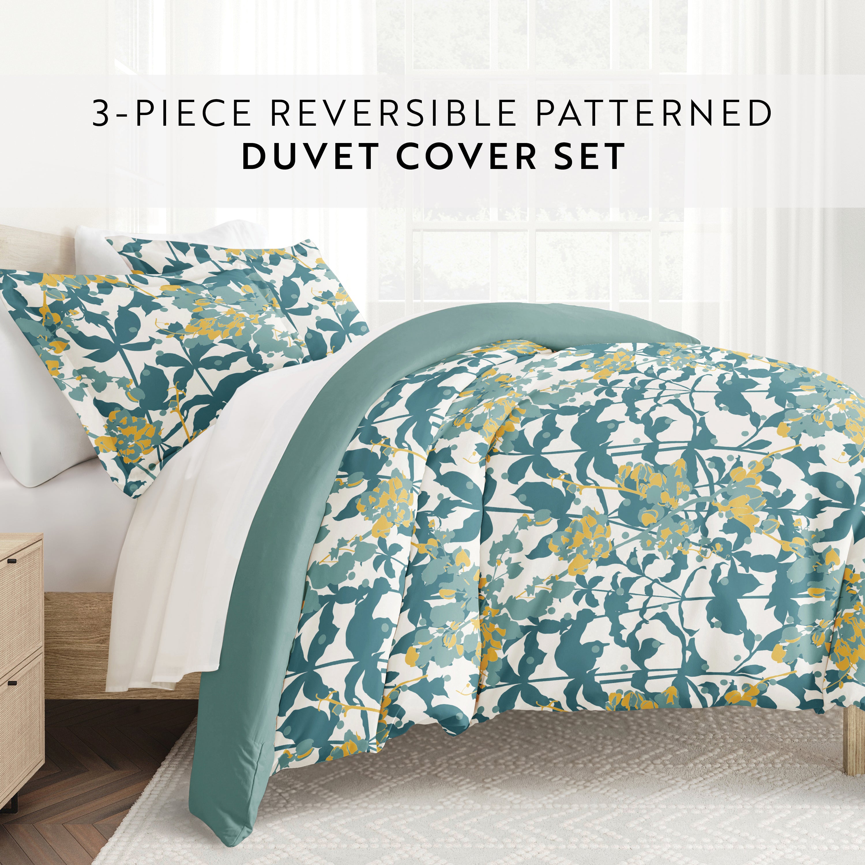 Boho Flower Patterned Reversible Duvet Cover Set