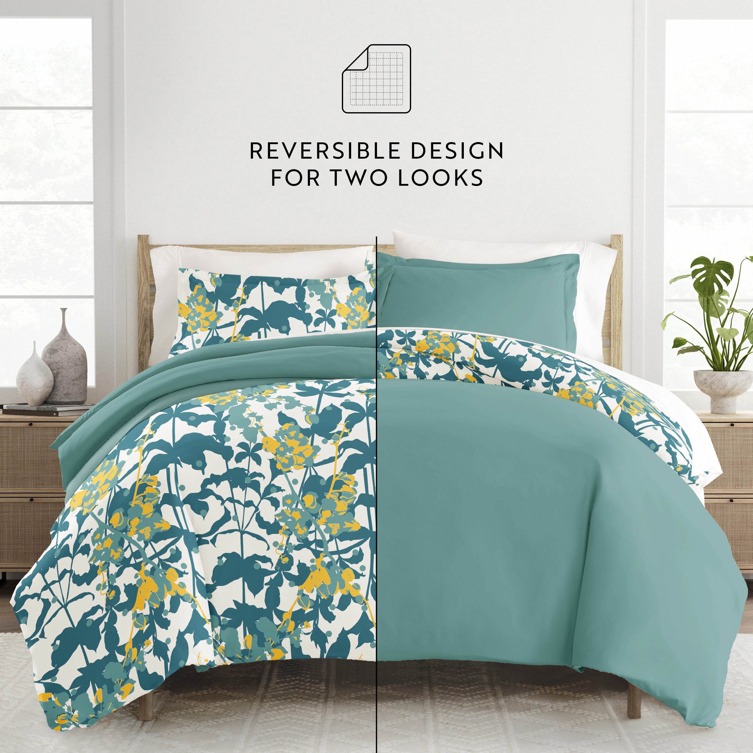 Boho Flower Patterned Reversible Duvet Cover Set