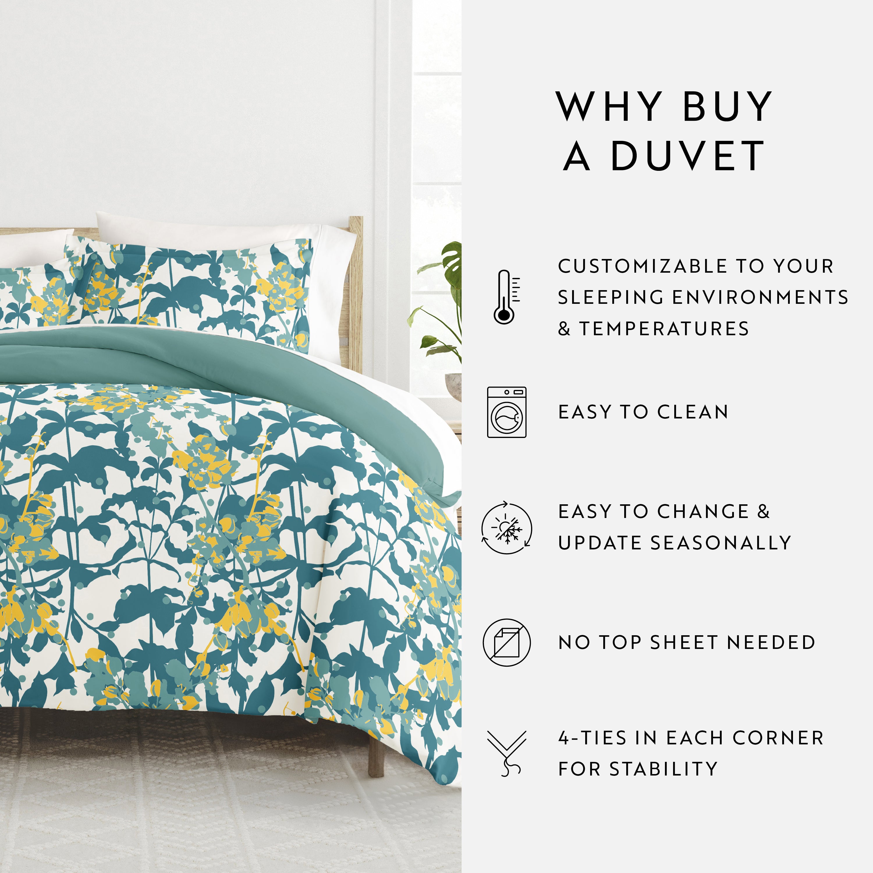 Boho Flower Patterned Reversible Duvet Cover Set