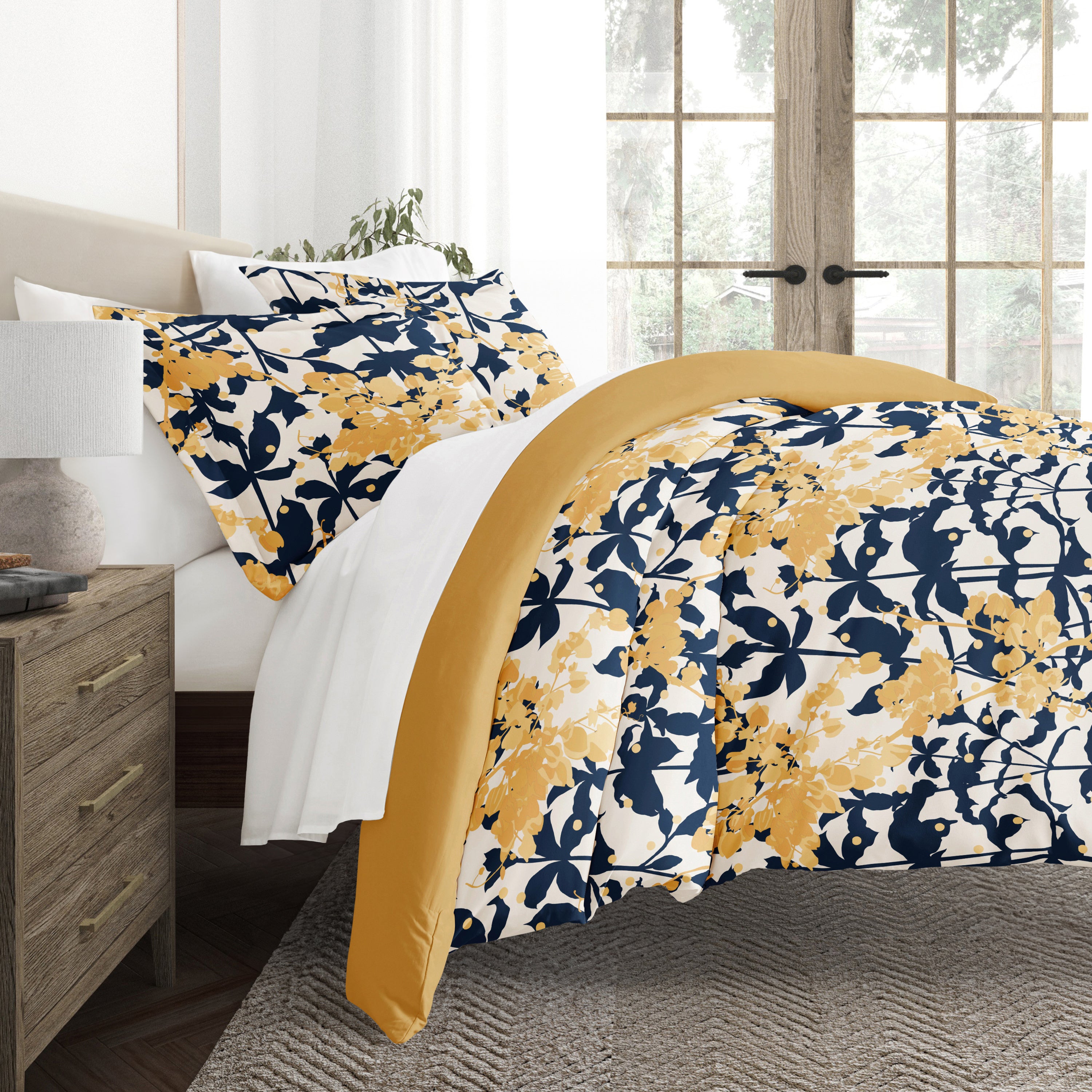 Boho Flower Patterned Reversible Duvet Cover Set